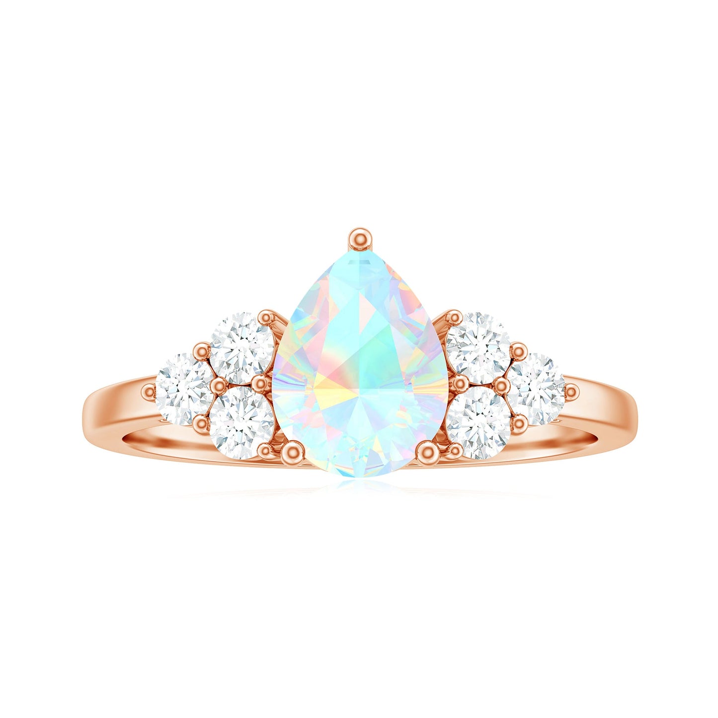 Natural 8X10mm Ethiopian Opal Pear Shaped Engagement Ring with Diamond Trio