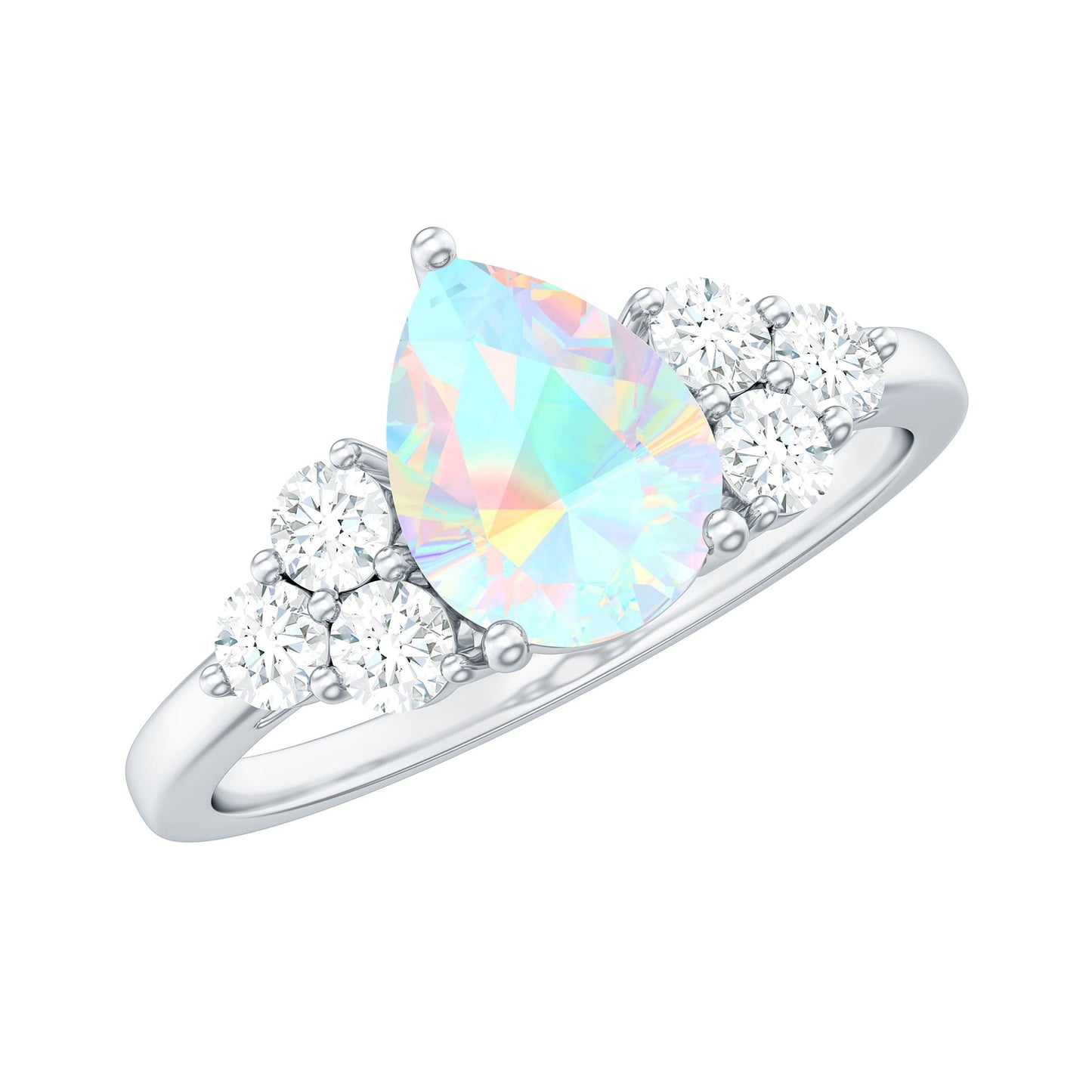 Natural 8X10mm Ethiopian Opal Pear Shaped Engagement Ring with Diamond Trio