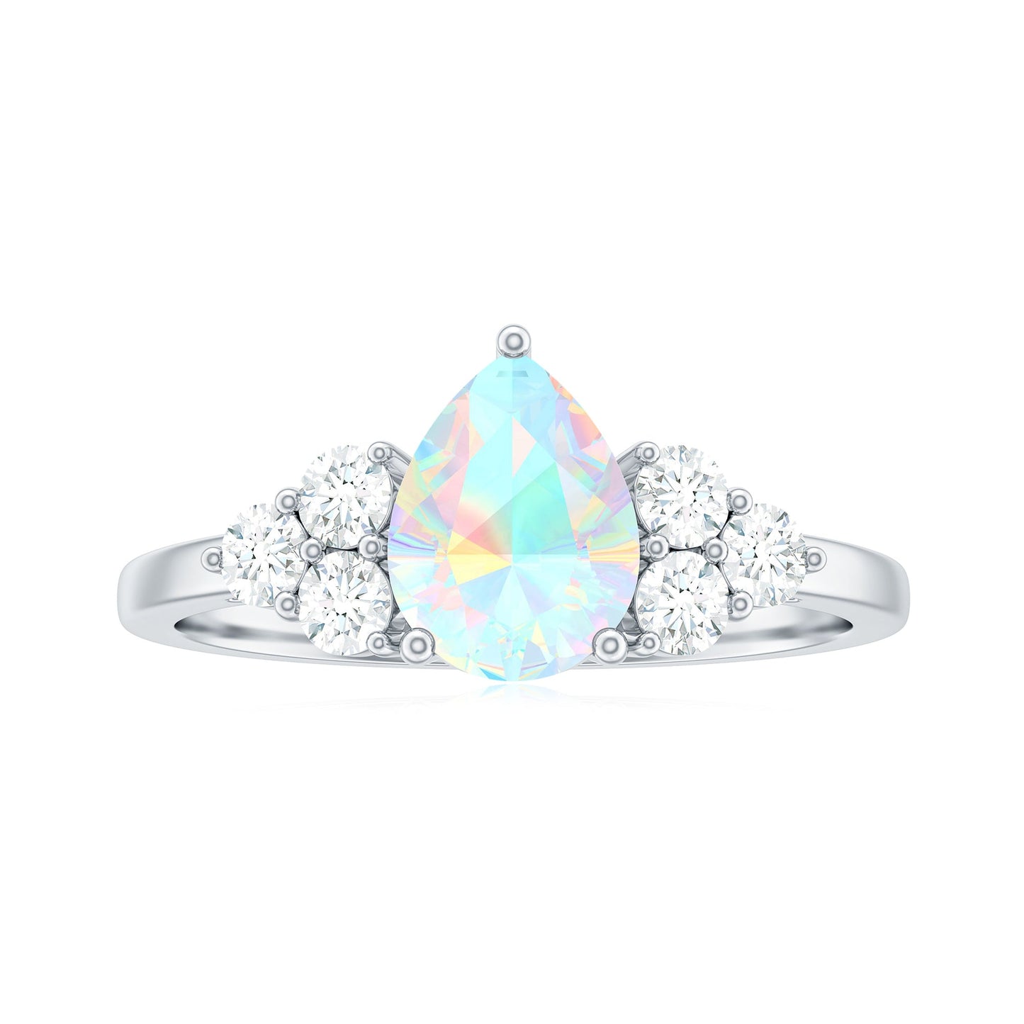 Natural 8X10mm Ethiopian Opal Pear Shaped Engagement Ring with Diamond Trio