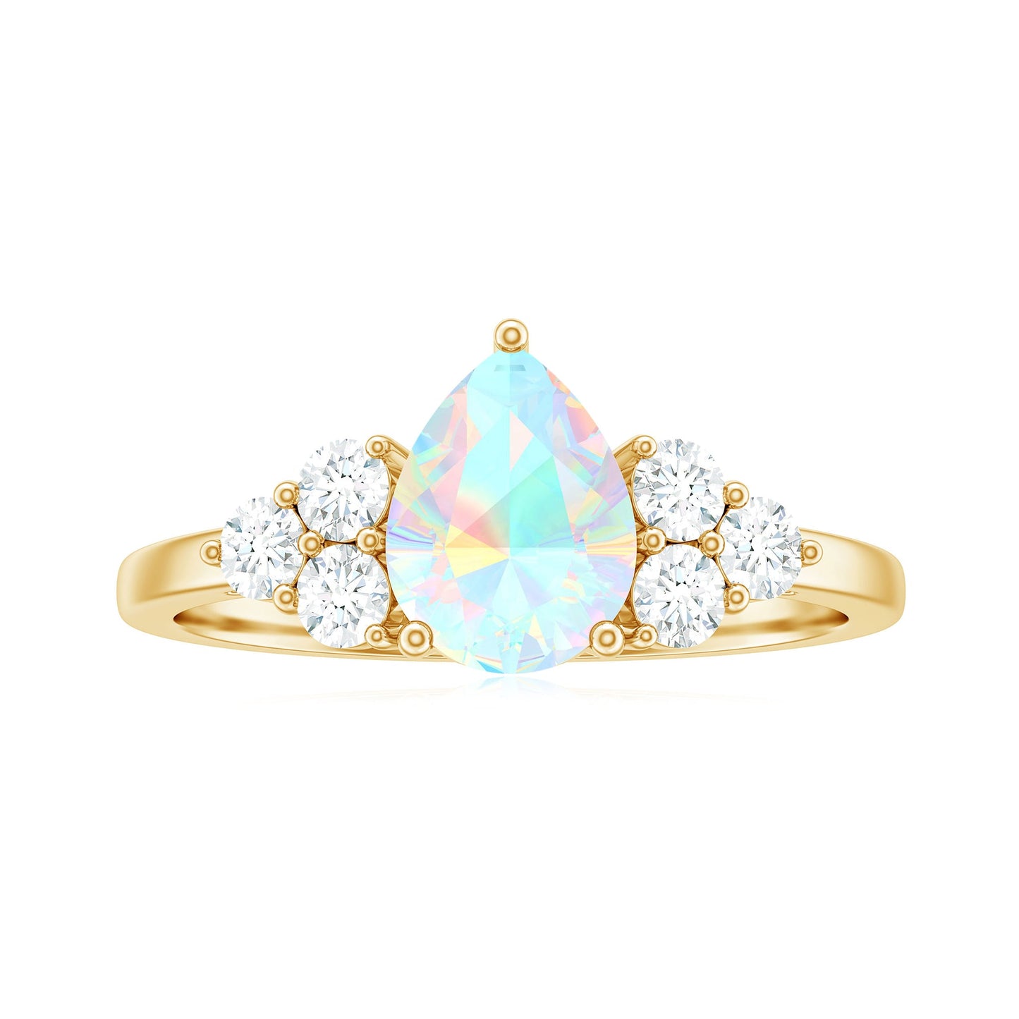 Natural 8X10mm Ethiopian Opal Pear Shaped Engagement Ring with Diamond Trio