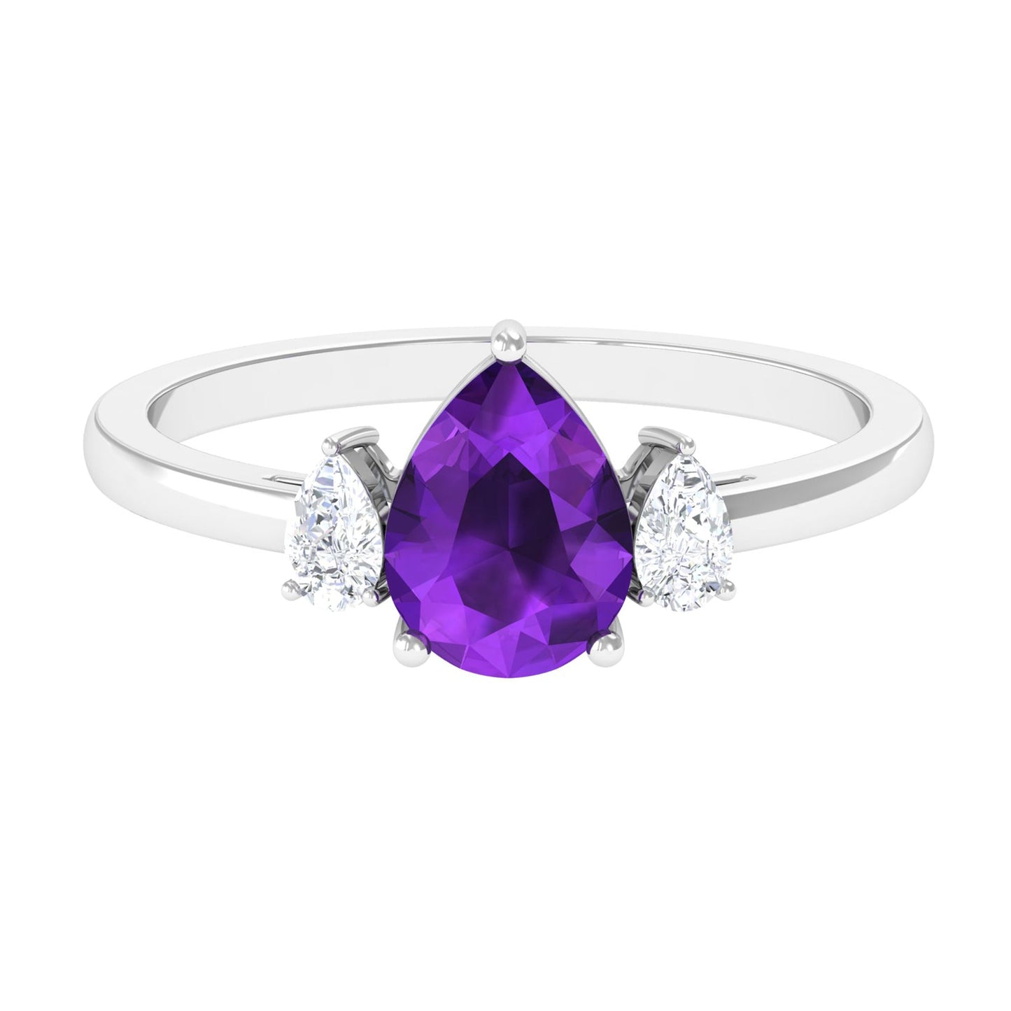 Pear Shape Amethyst Solitaire Ring with Diamond Side Stones