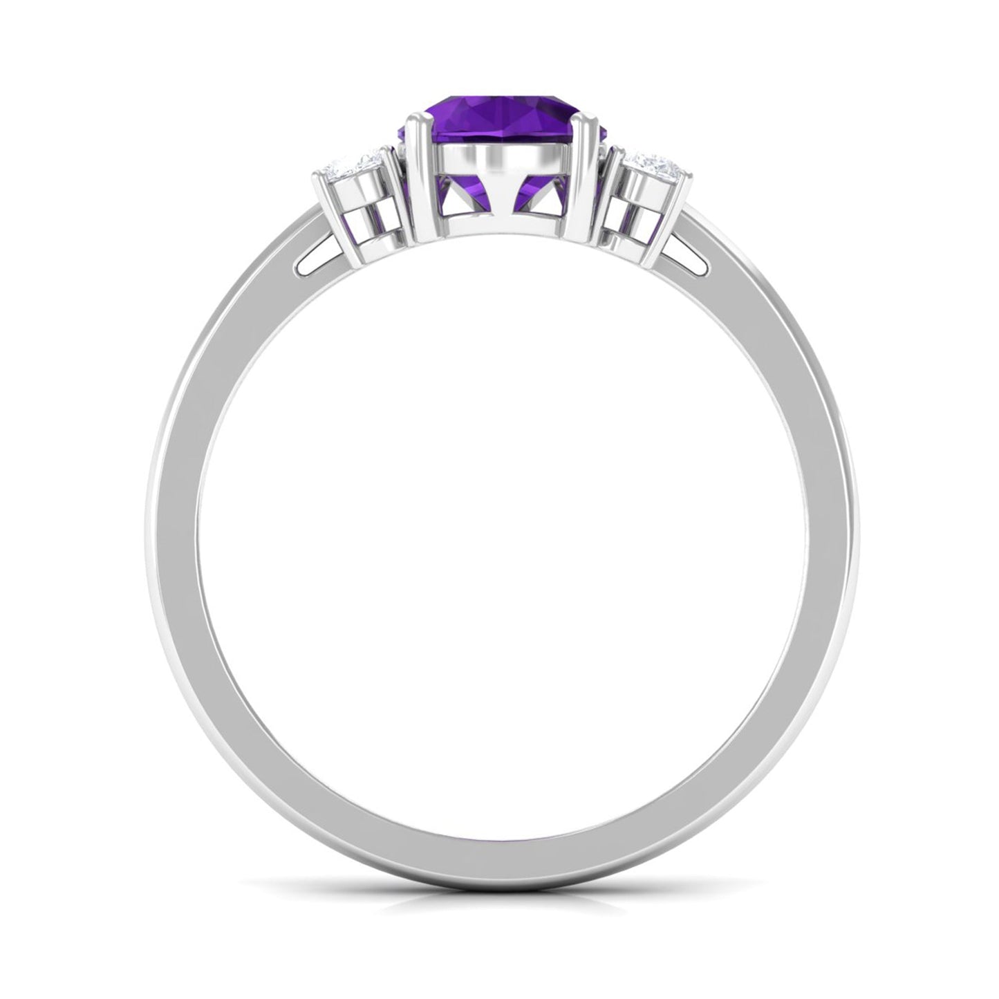 Pear Shape Amethyst Solitaire Ring with Diamond Side Stones