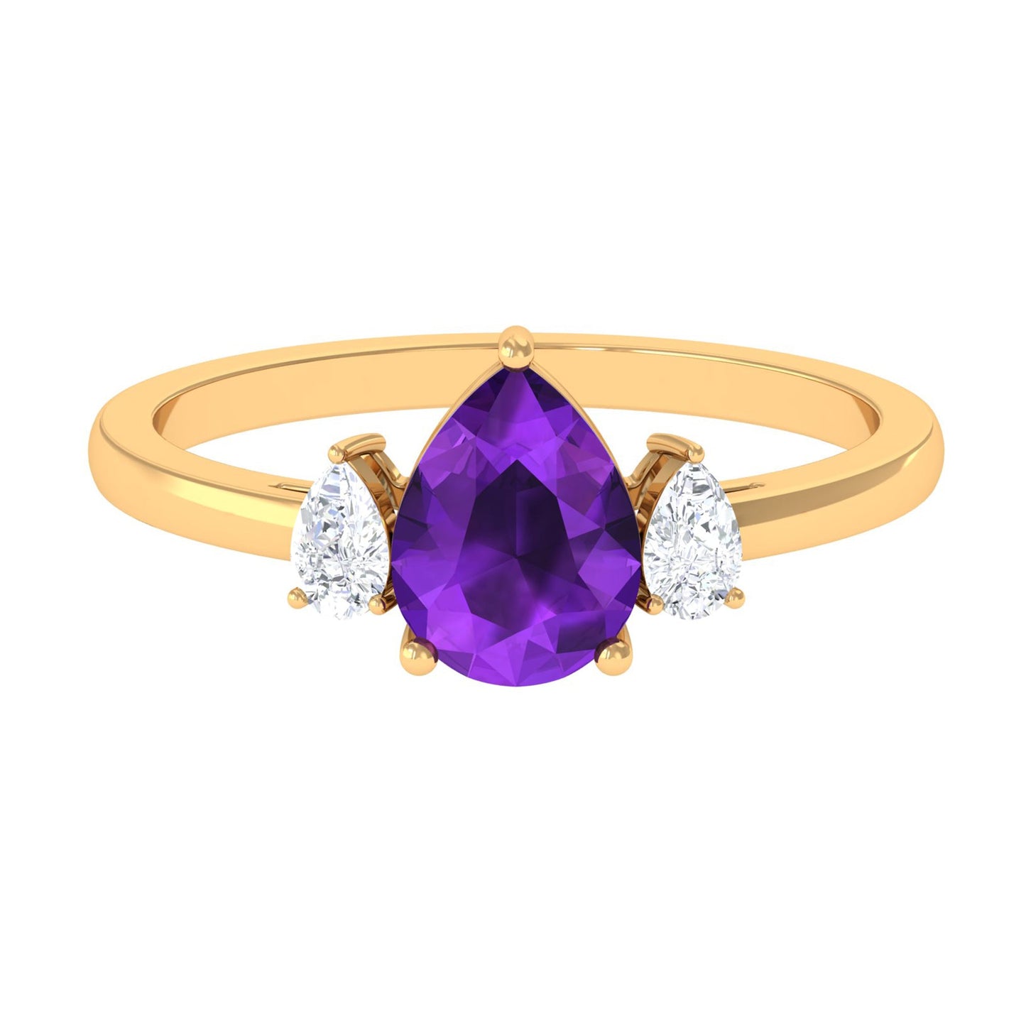 Pear Shape Amethyst Solitaire Ring with Diamond Side Stones