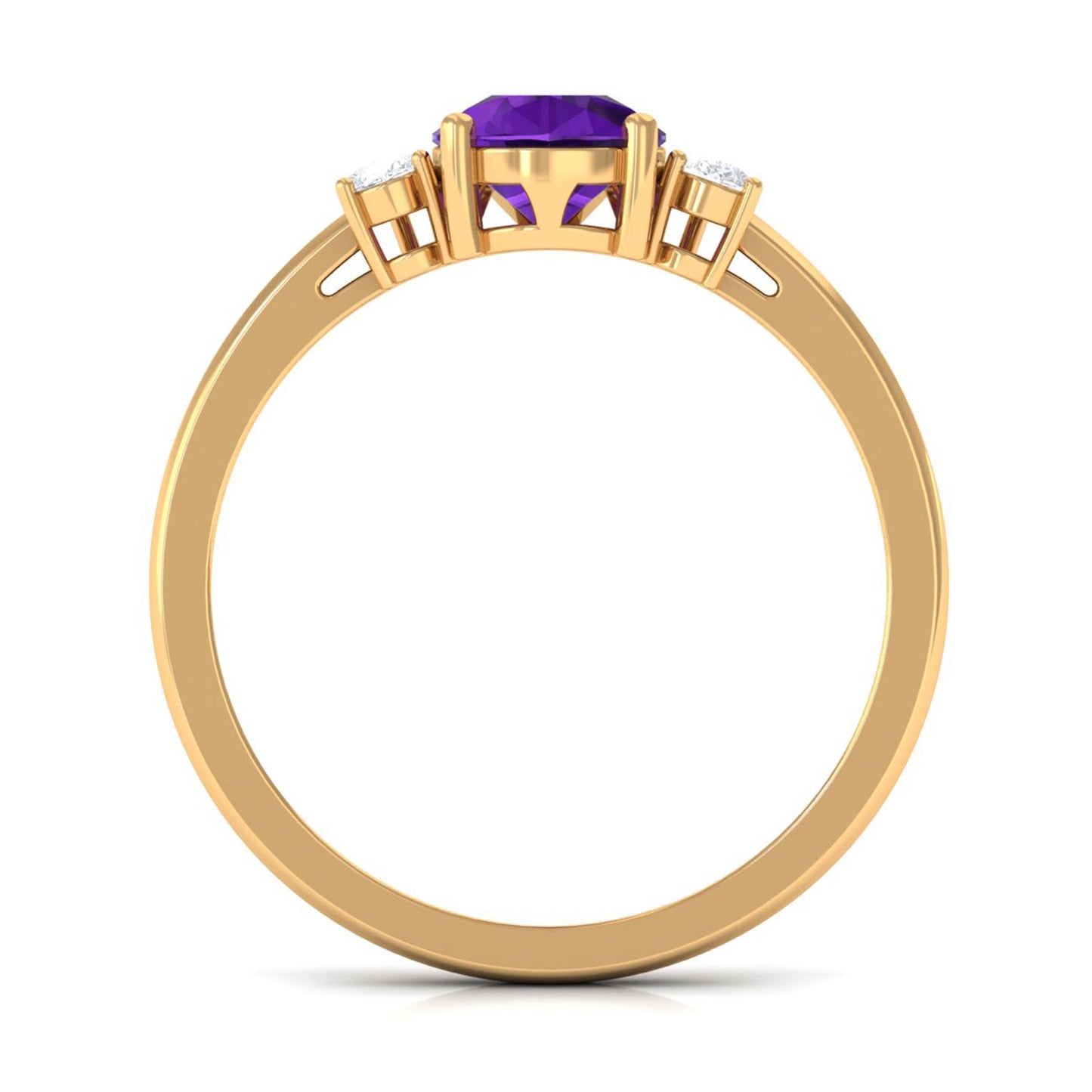 Pear Shape Amethyst Solitaire Ring with Diamond Side Stones