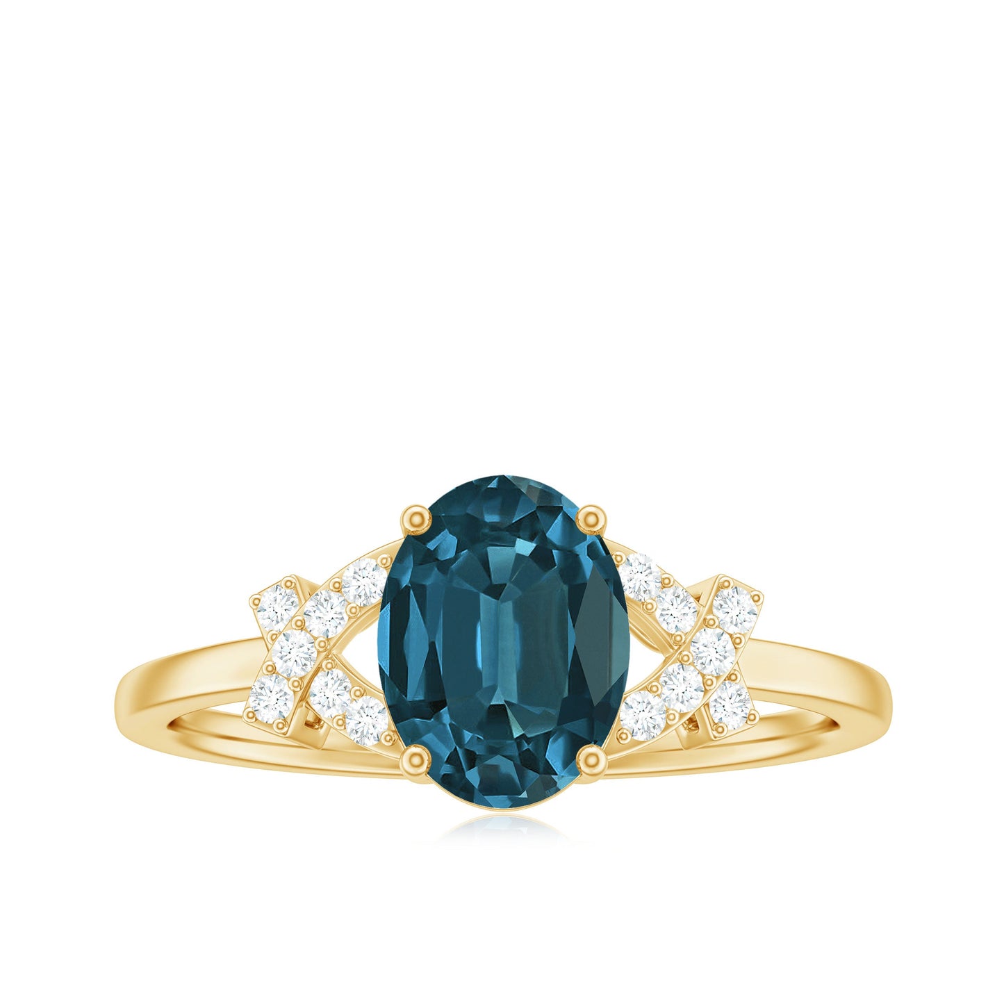 6X8mm Oval Cut London Blue Topaz Solitaire Engagement Ring with Split Shank