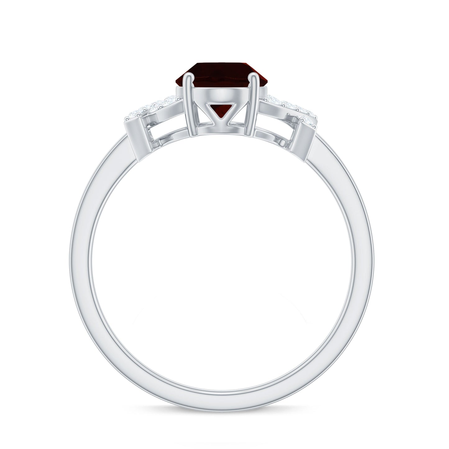 Real 6X8mm Garnet Oval Engagement Ring with Diamond Split Shank