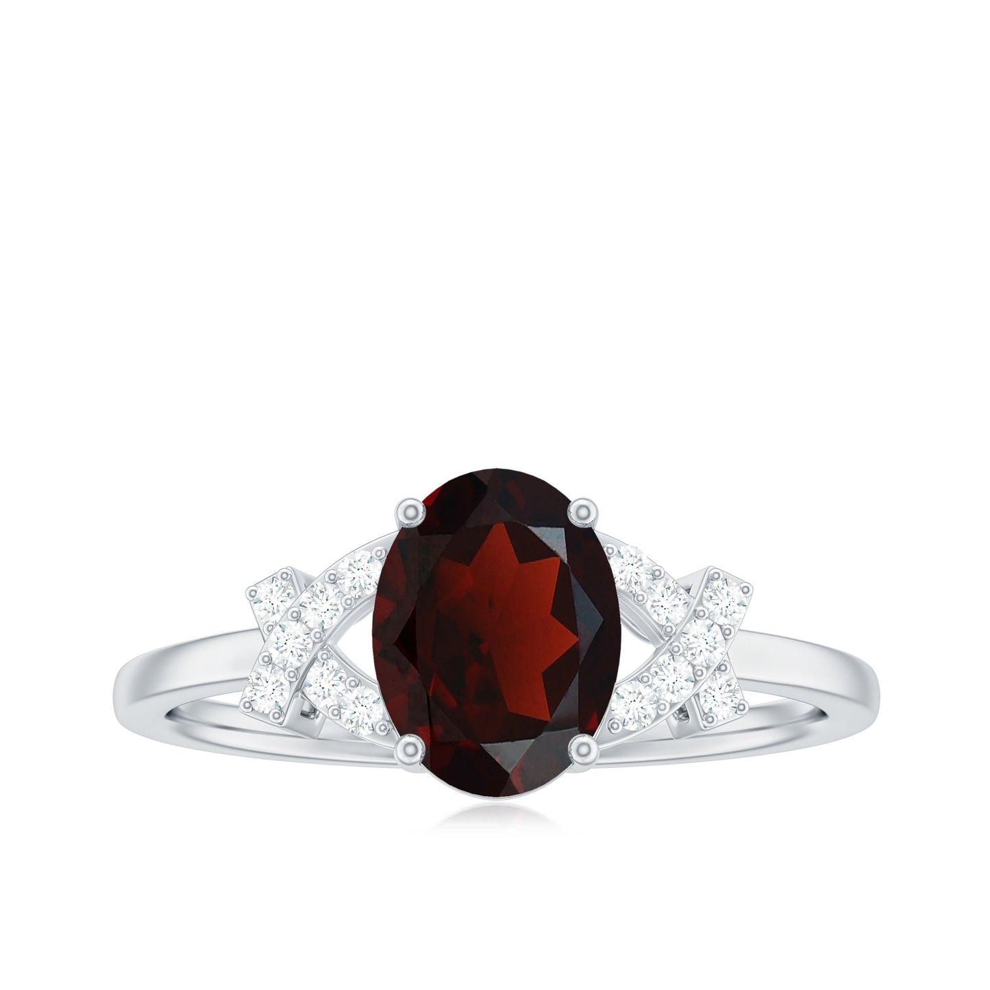 Real 6X8mm Garnet Oval Engagement Ring with Diamond Split Shank