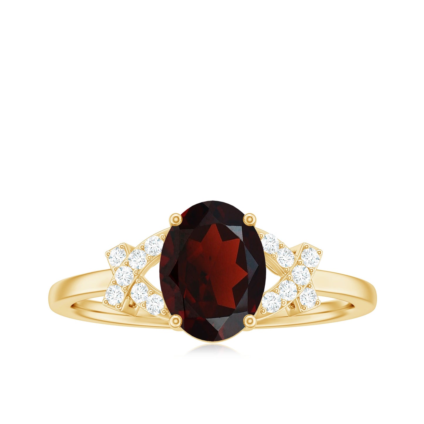 Real 6X8mm Garnet Oval Engagement Ring with Diamond Split Shank