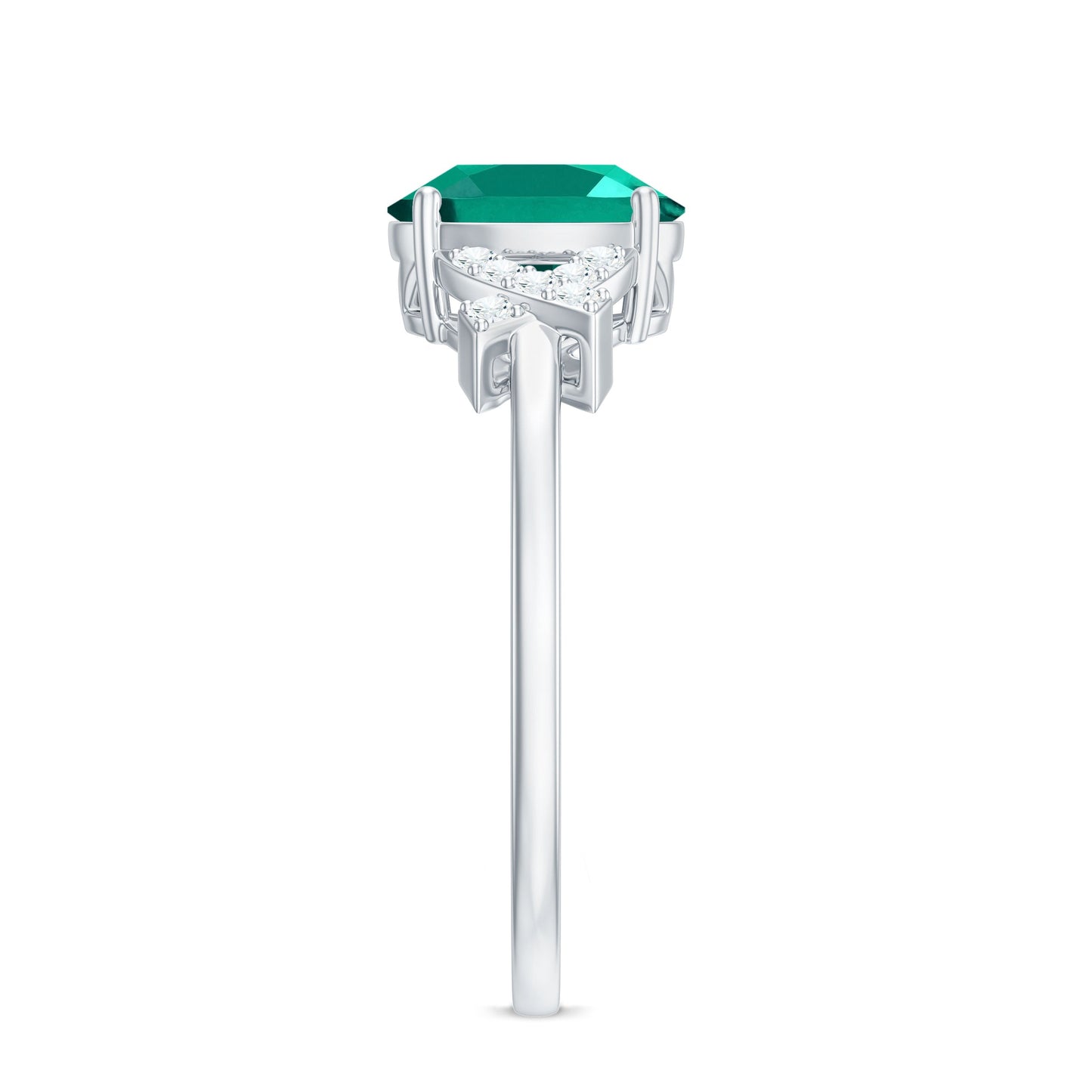 Certified 6X8 mm Lab Grown Emerald Oval Engagement Ring with Diamond