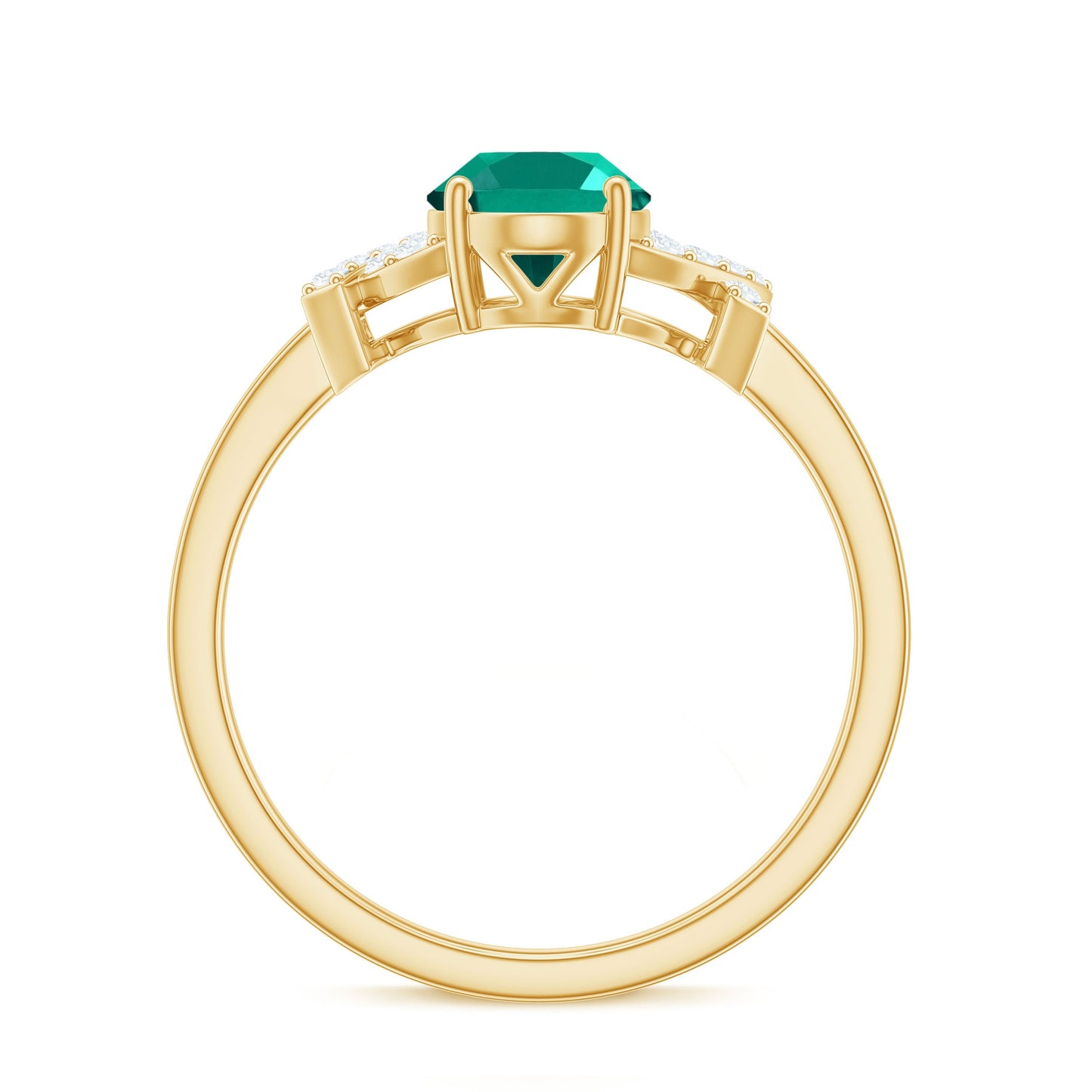 Certified 6X8 mm Lab Grown Emerald Oval Engagement Ring with Diamond