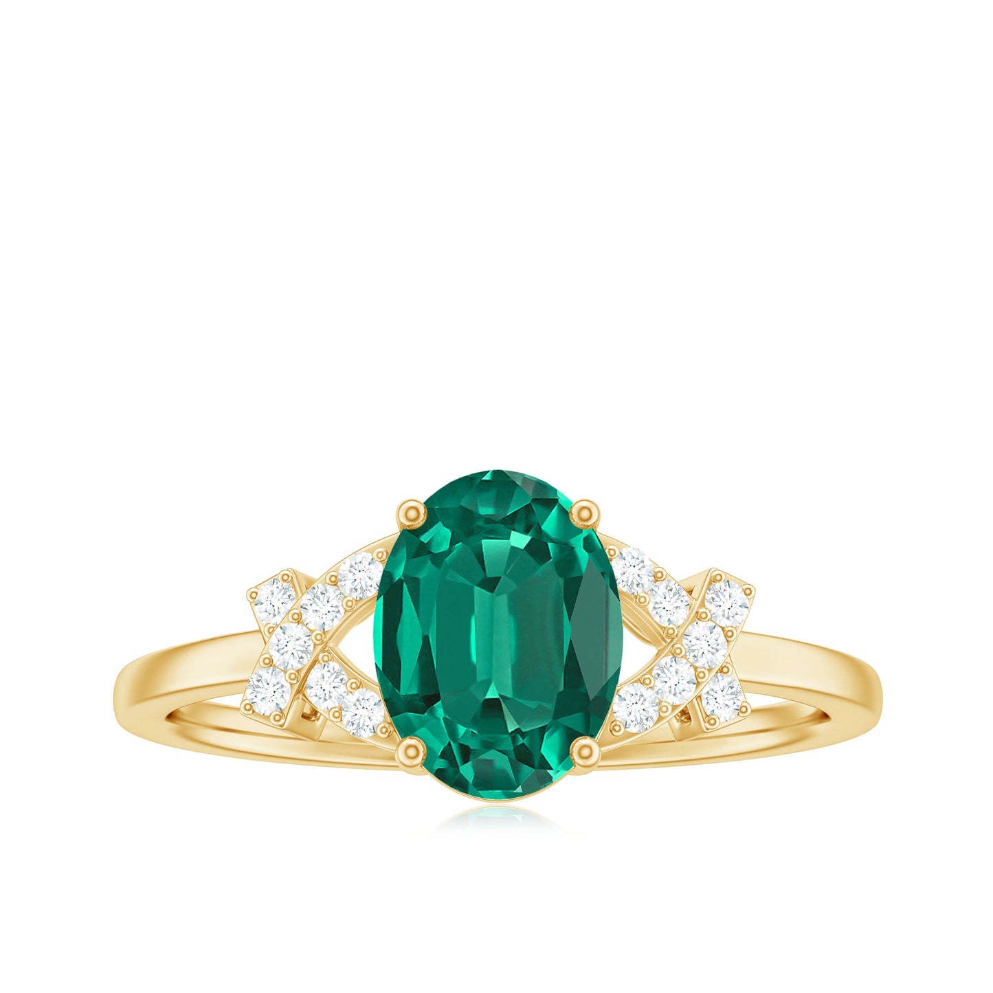 Certified 6X8 mm Lab Grown Emerald Oval Engagement Ring with Diamond