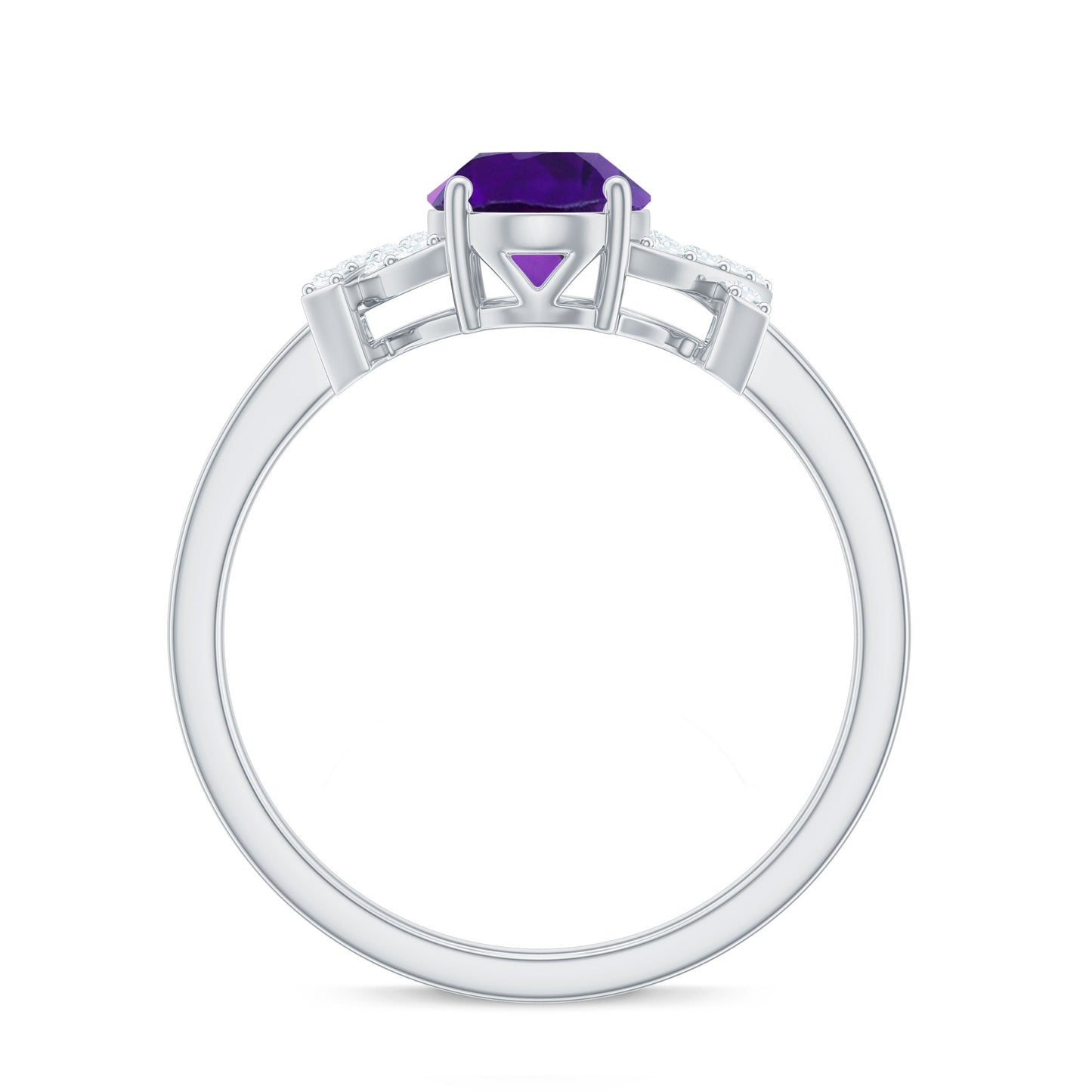 Oval Amethyst Solitaire Ring with Diamond in Split Shank