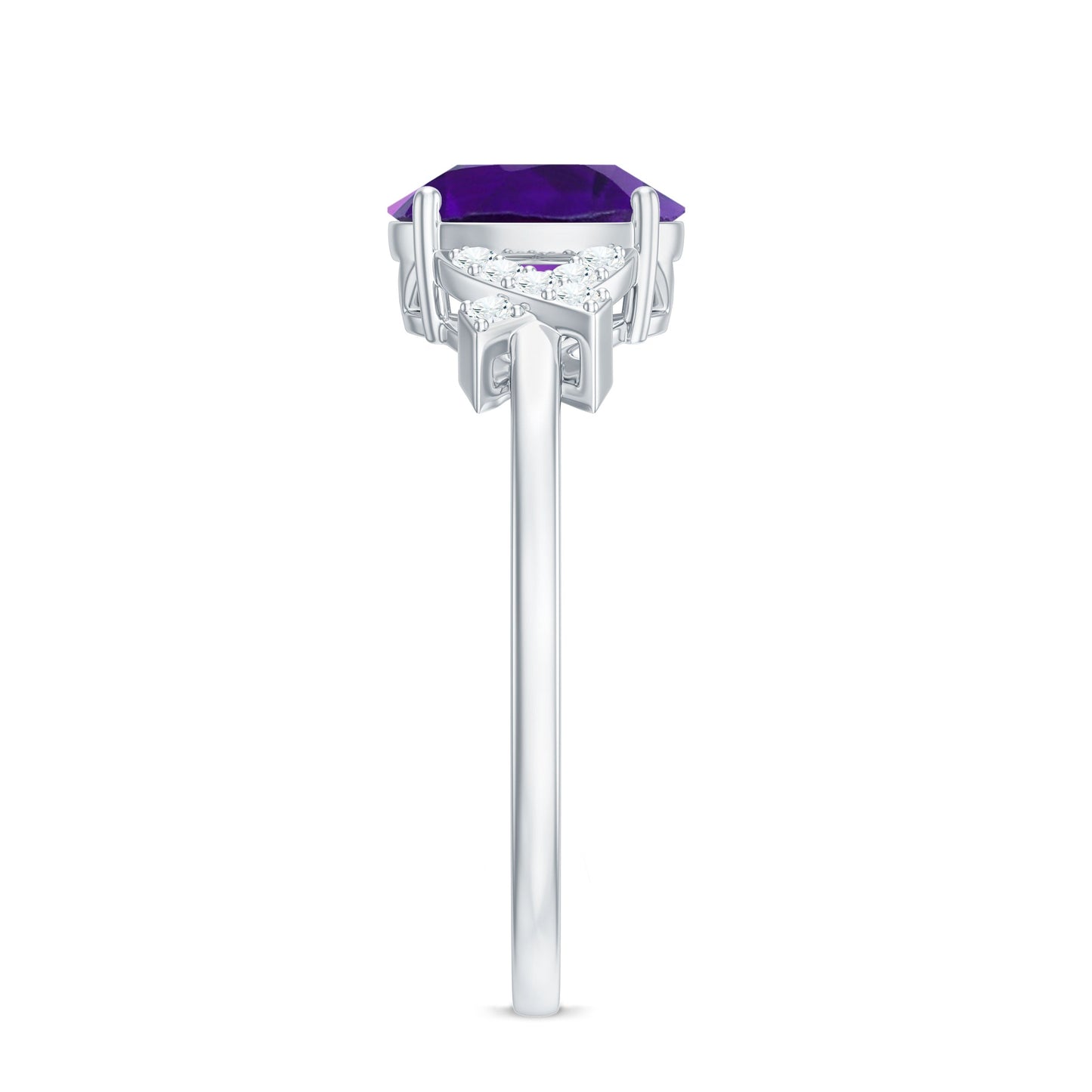 Oval Amethyst Solitaire Ring with Diamond in Split Shank