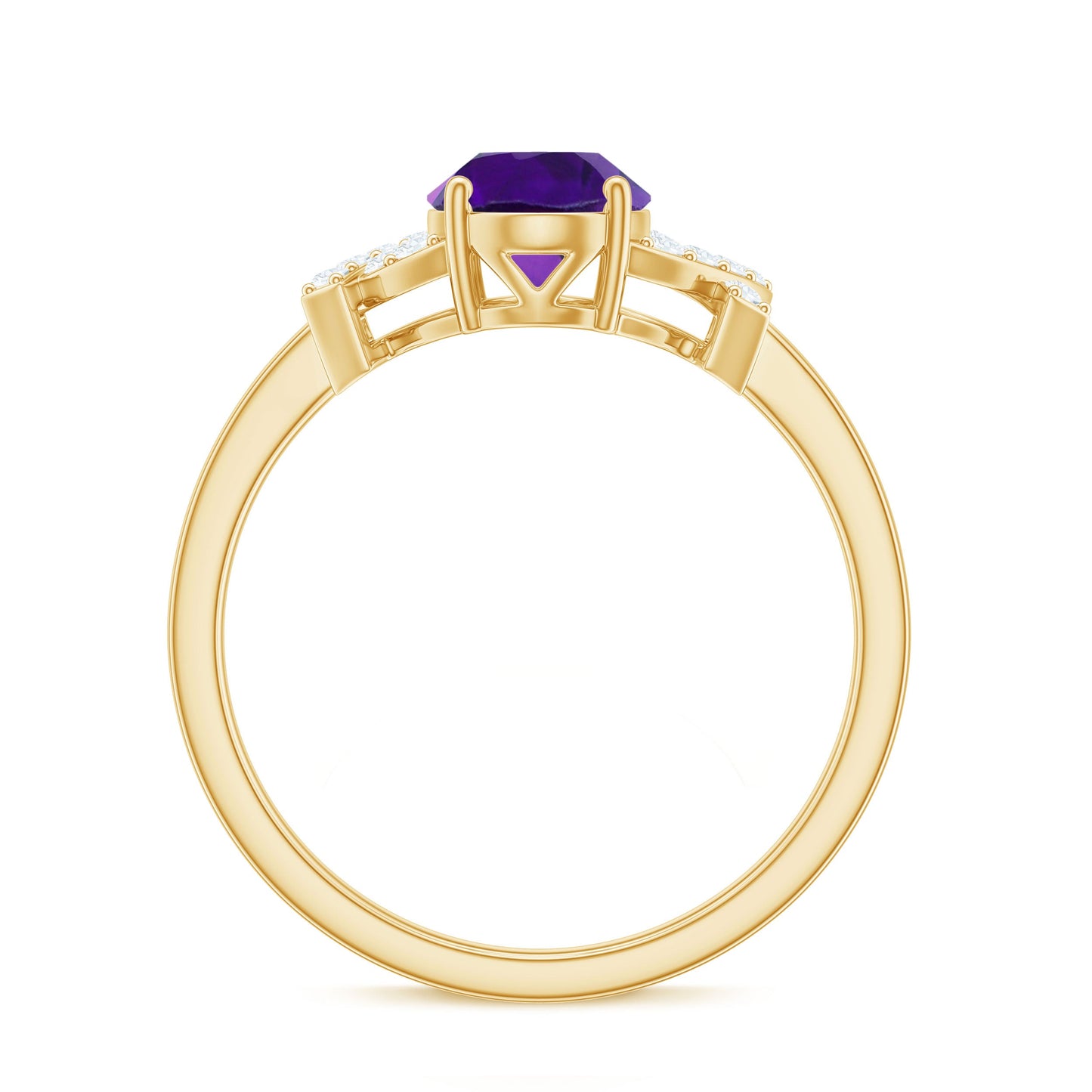 Oval Amethyst Solitaire Ring with Diamond in Split Shank