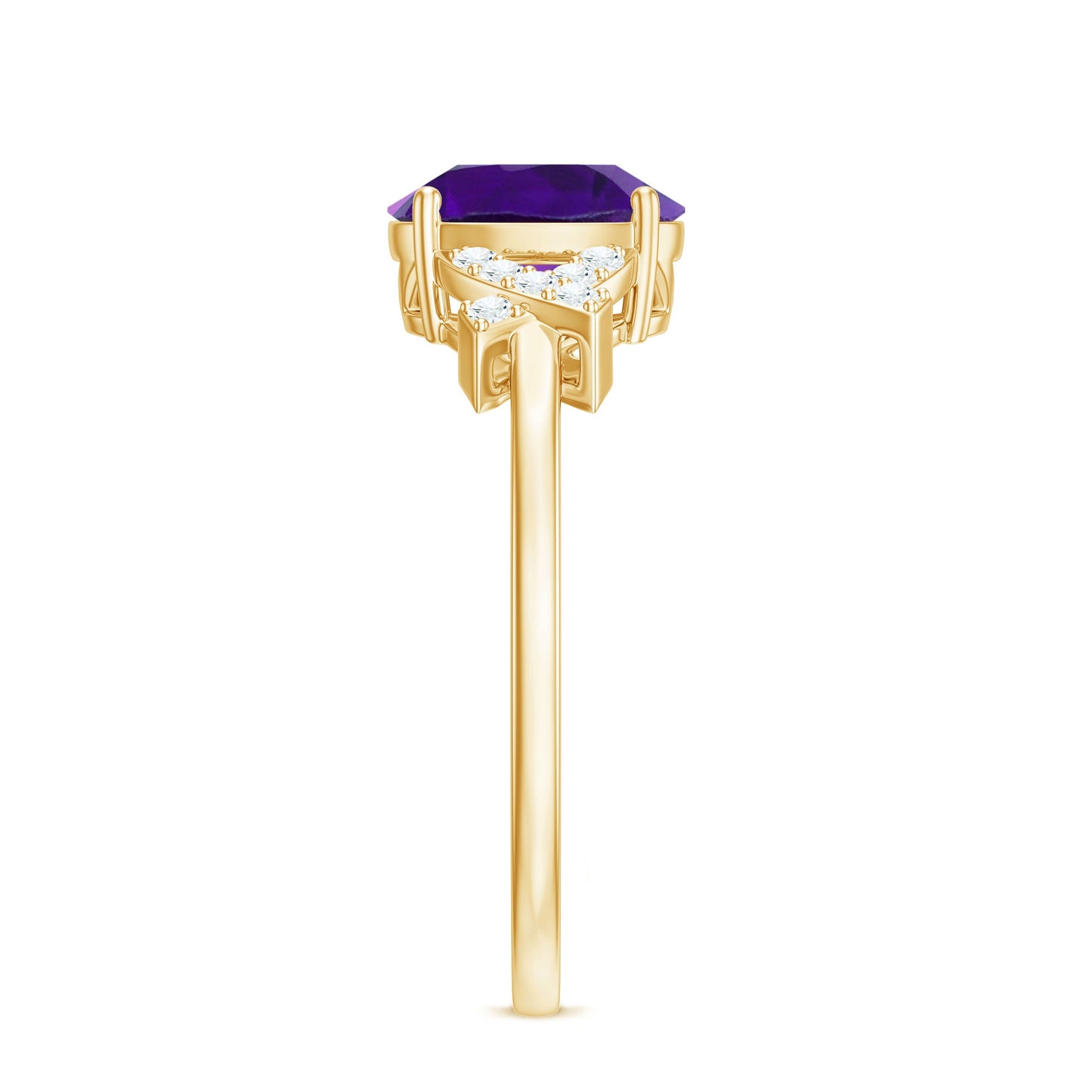 Oval Amethyst Solitaire Ring with Diamond in Split Shank