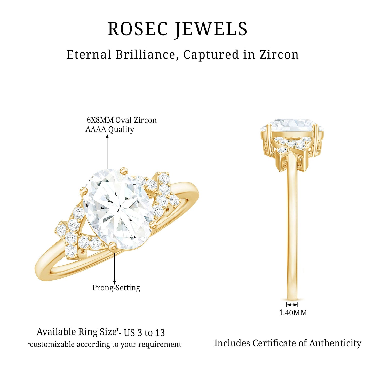 Oval Zircon Solitaire Split Shank Ring