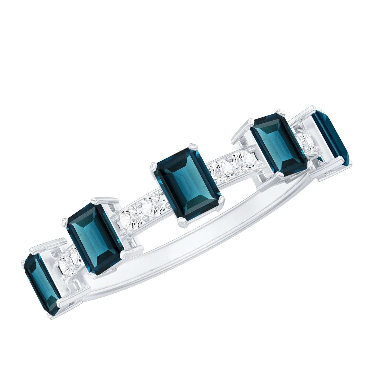 4X6mm Emerald Cut London Blue Topaz Half Eternity Band with Diamond