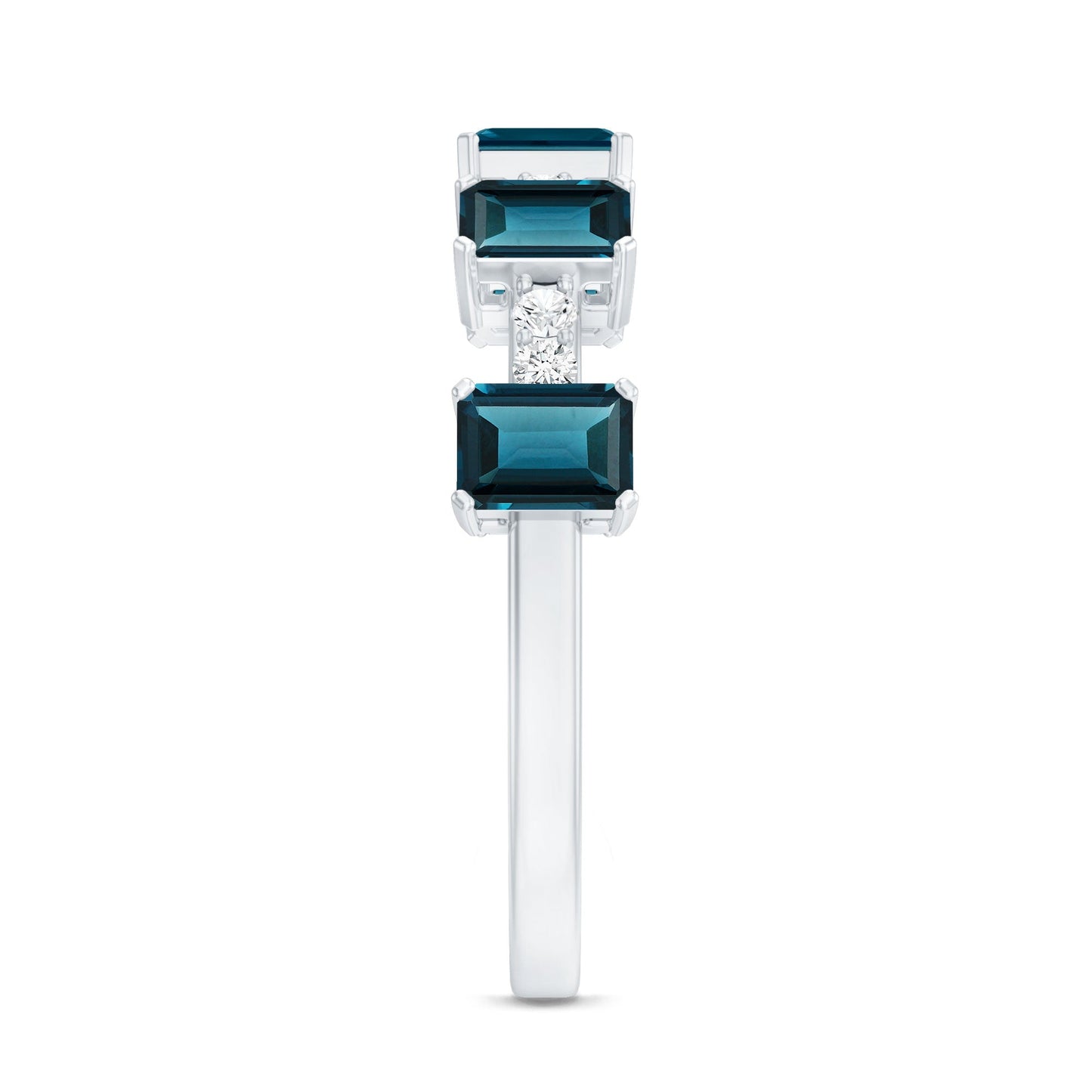 4X6mm Emerald Cut London Blue Topaz Half Eternity Band with Diamond
