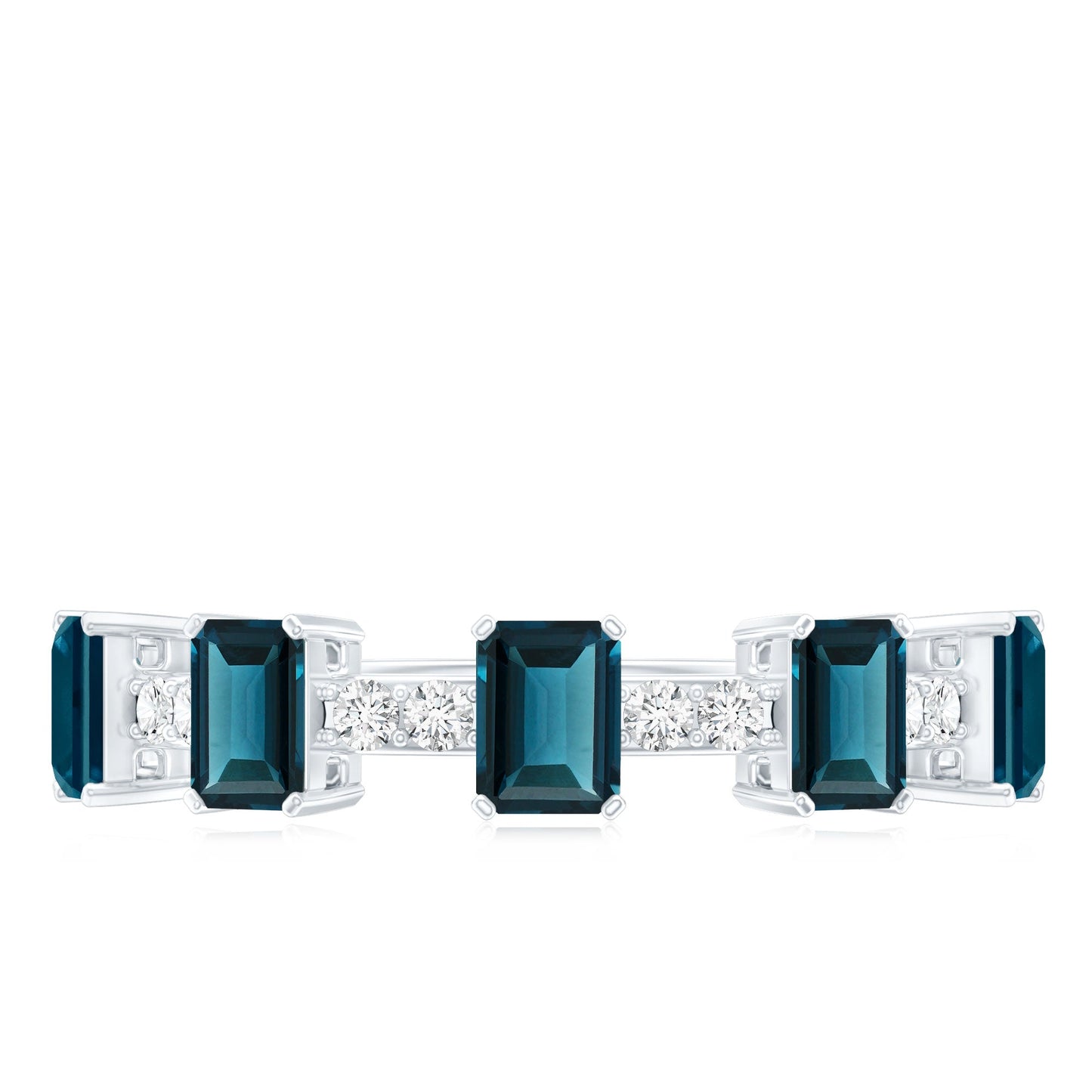 4X6mm Emerald Cut London Blue Topaz Half Eternity Band with Diamond
