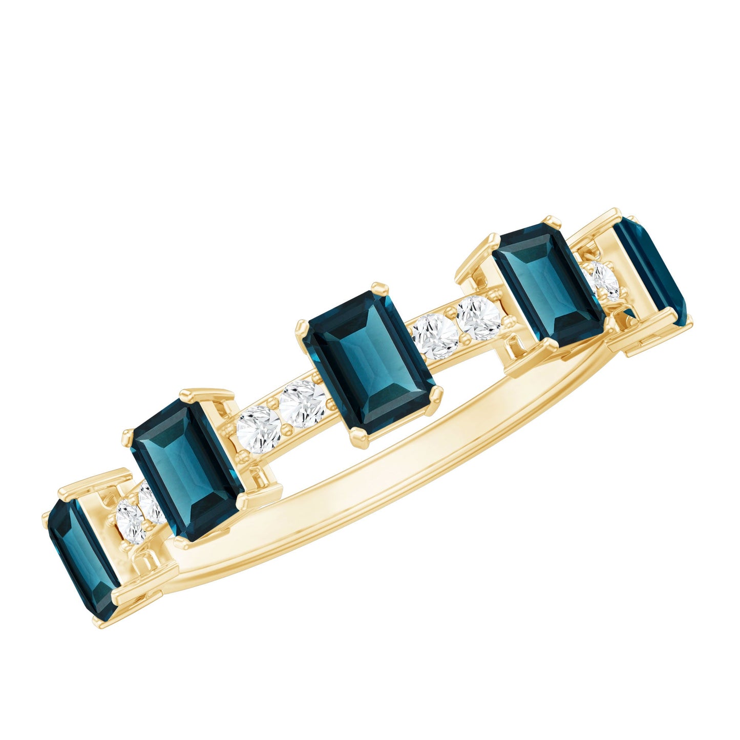 4X6mm Emerald Cut London Blue Topaz Half Eternity Band with Diamond