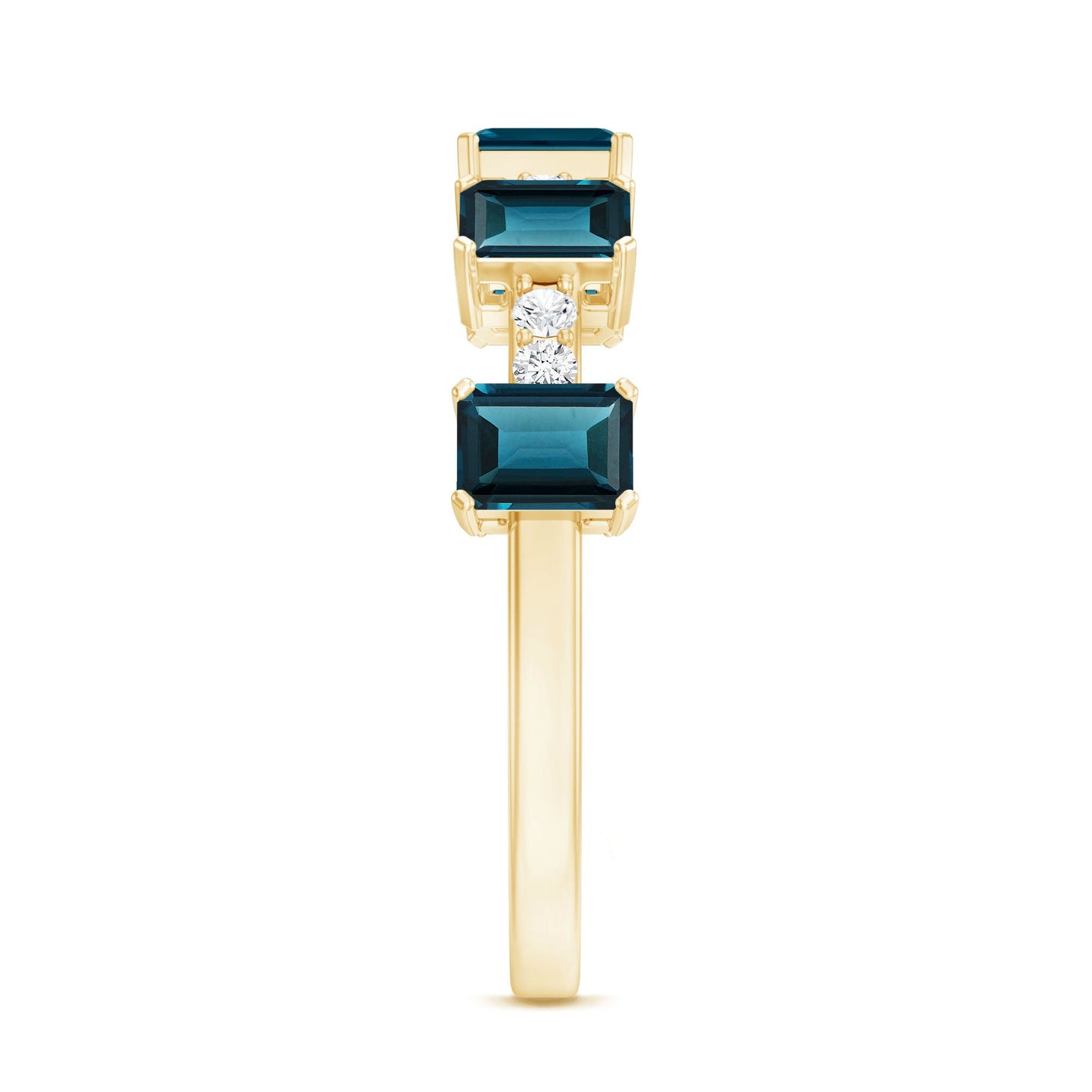 4X6mm Emerald Cut London Blue Topaz Half Eternity Band with Diamond