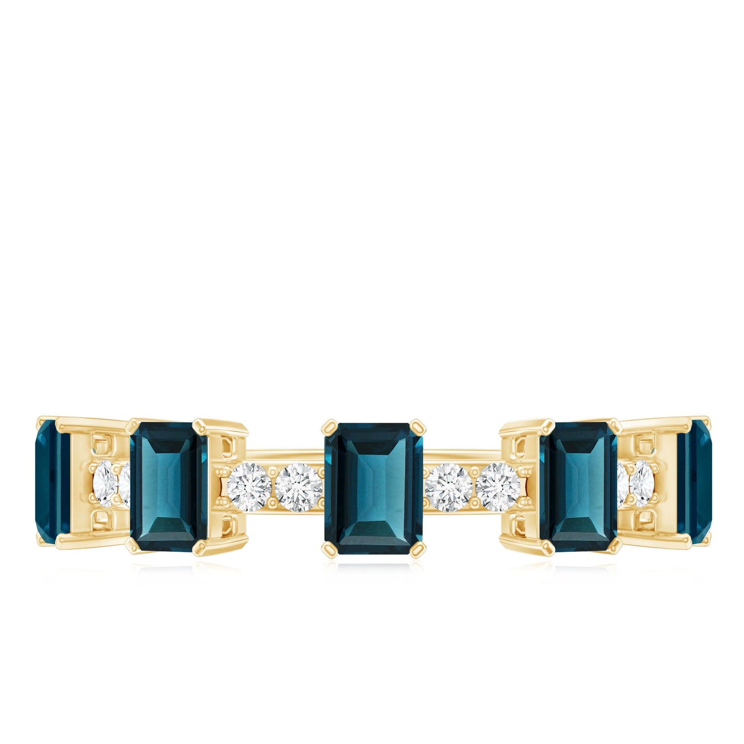 4X6mm Emerald Cut London Blue Topaz Half Eternity Band with Diamond