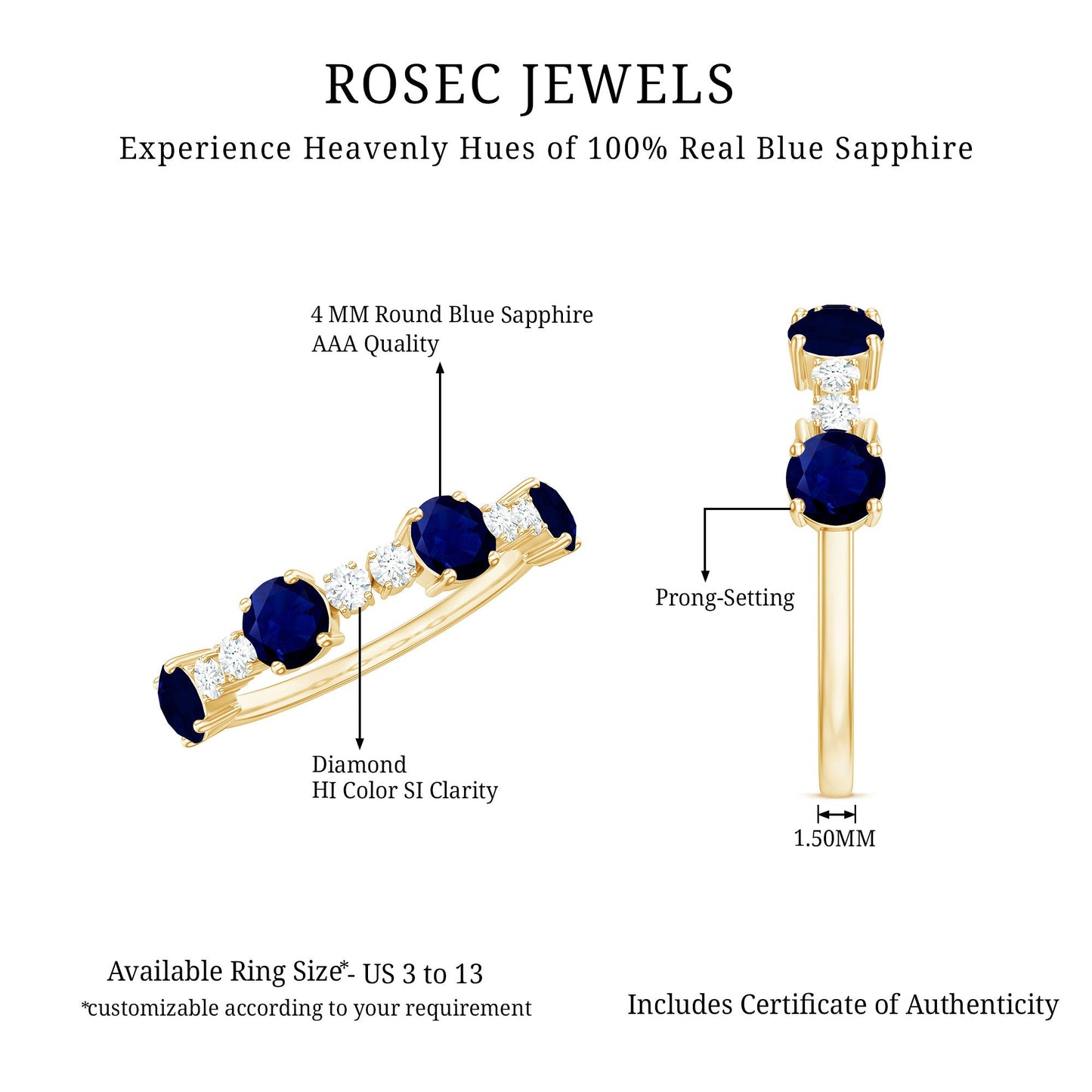 Real Blue Sapphire and Diamond Eternity Ring