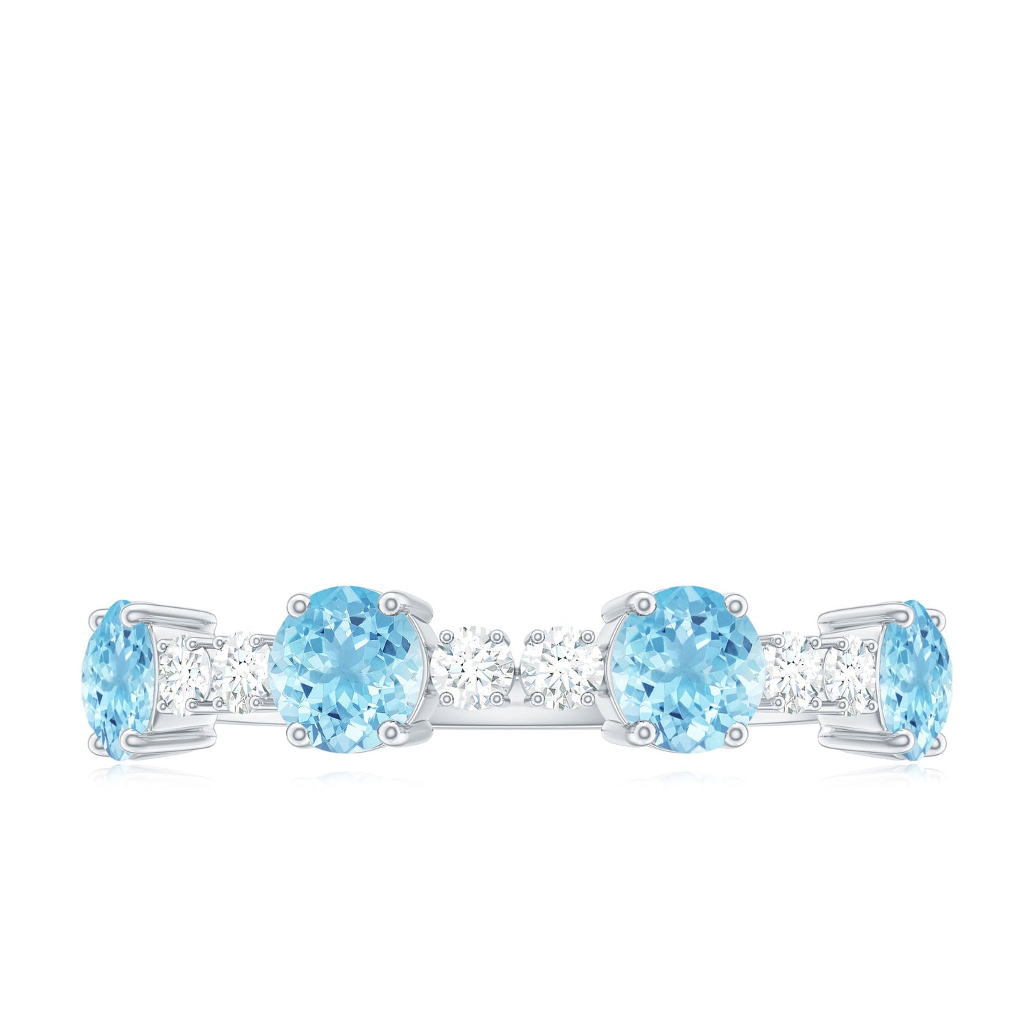 Aquamarine and Diamond Half Eternity Ring in Prong Setting