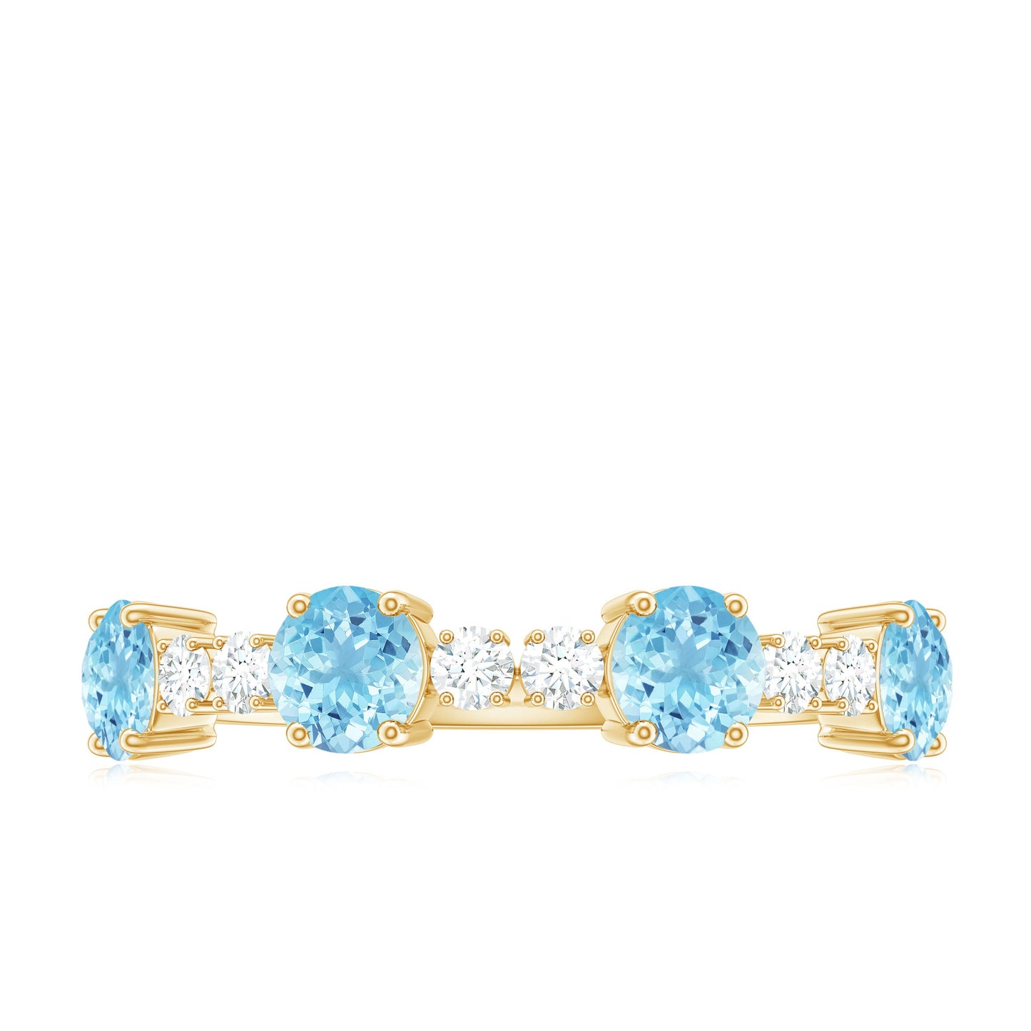 Aquamarine and Diamond Half Eternity Ring in Prong Setting