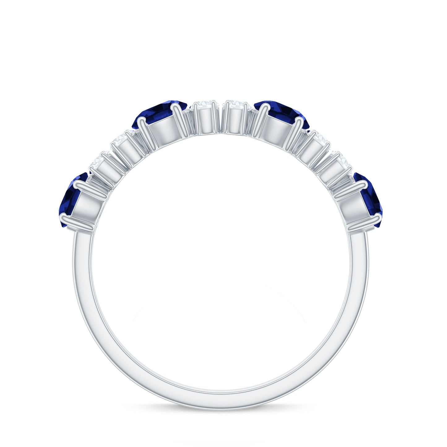 Certified Lab Grown Blue Sapphire Half Eternity Anniversary Ring with Diamond