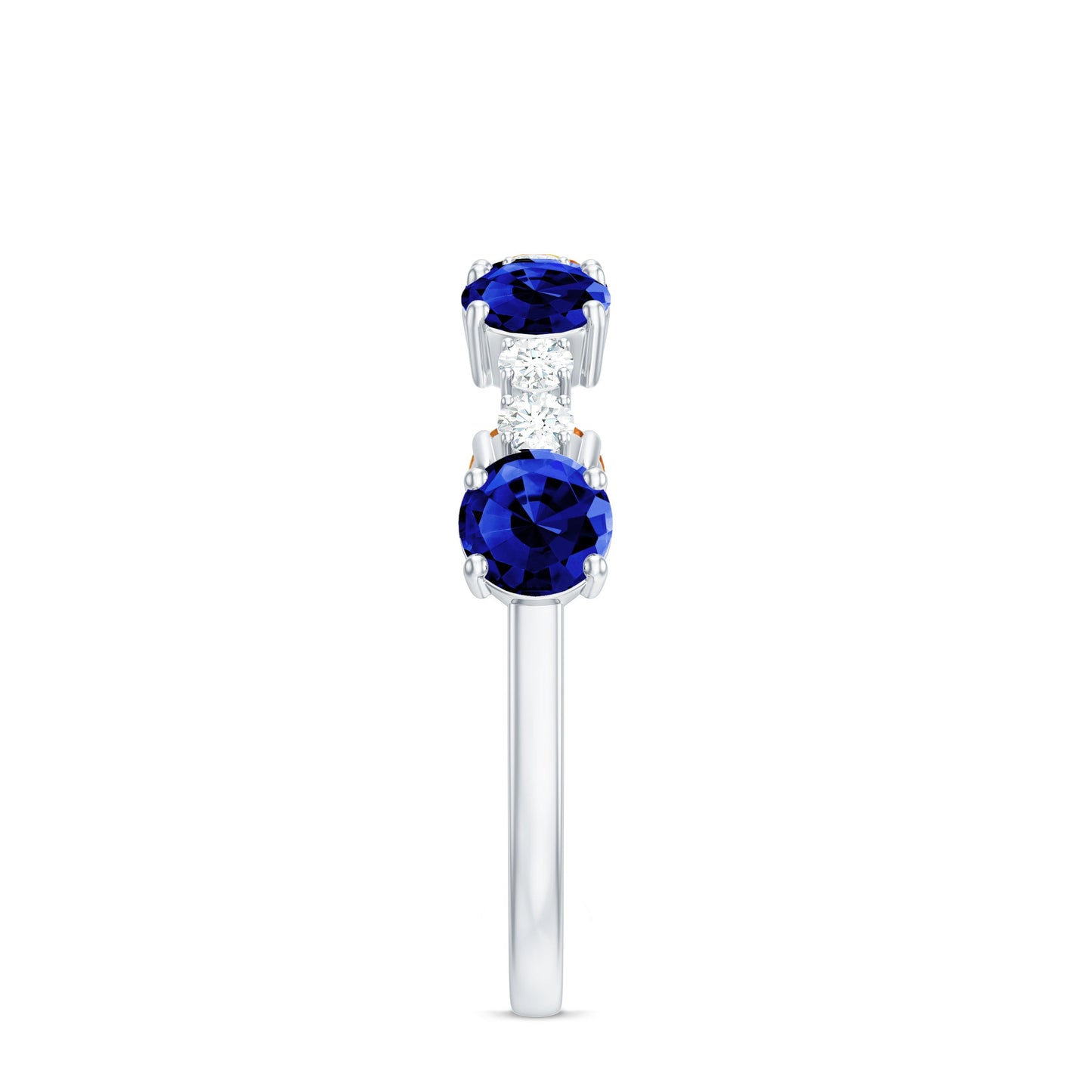 Certified Lab Grown Blue Sapphire Half Eternity Anniversary Ring with Diamond