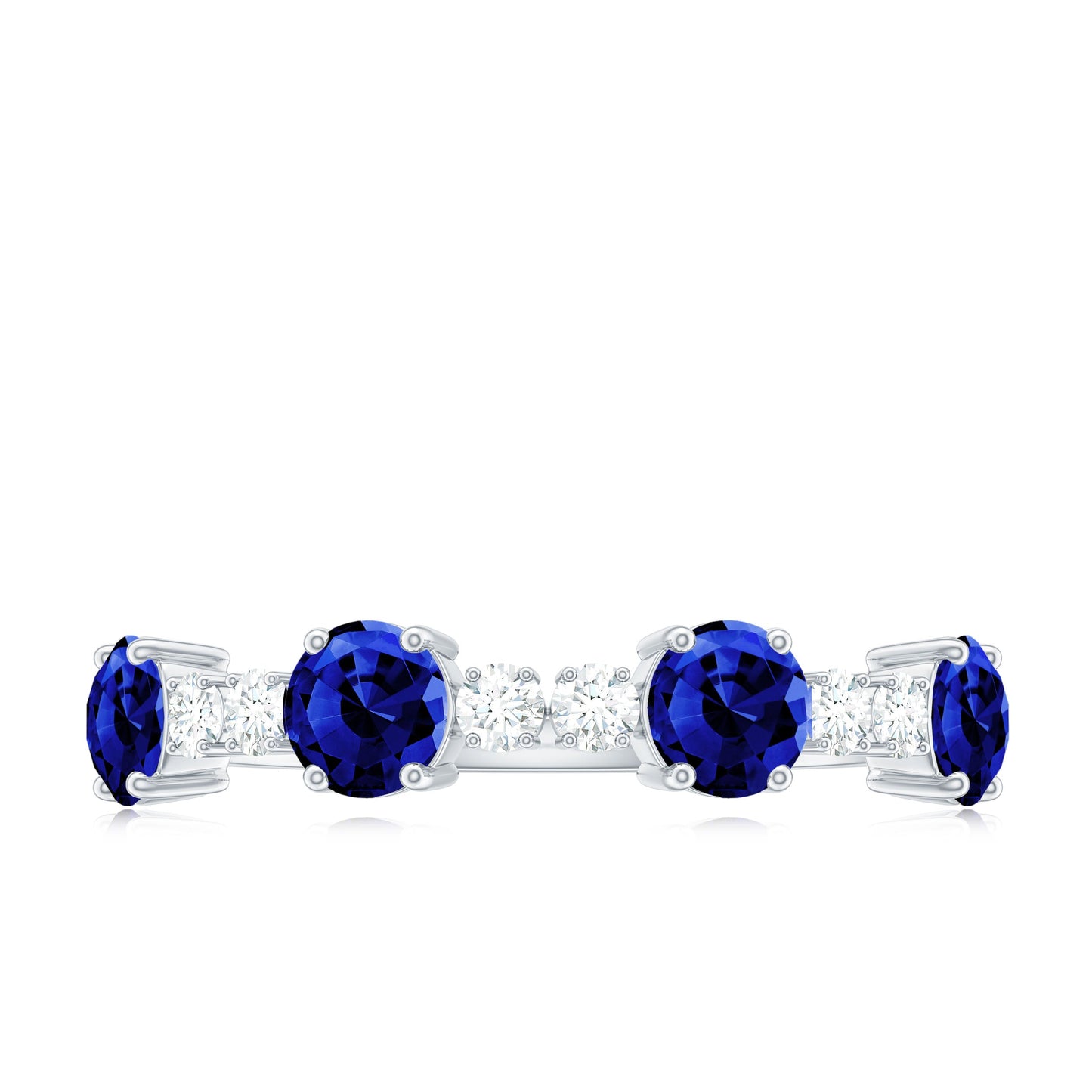 Certified Lab Grown Blue Sapphire Half Eternity Anniversary Ring with Diamond