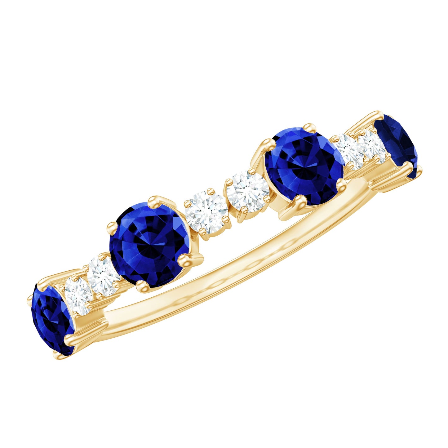 Certified Lab Grown Blue Sapphire Half Eternity Anniversary Ring with Diamond