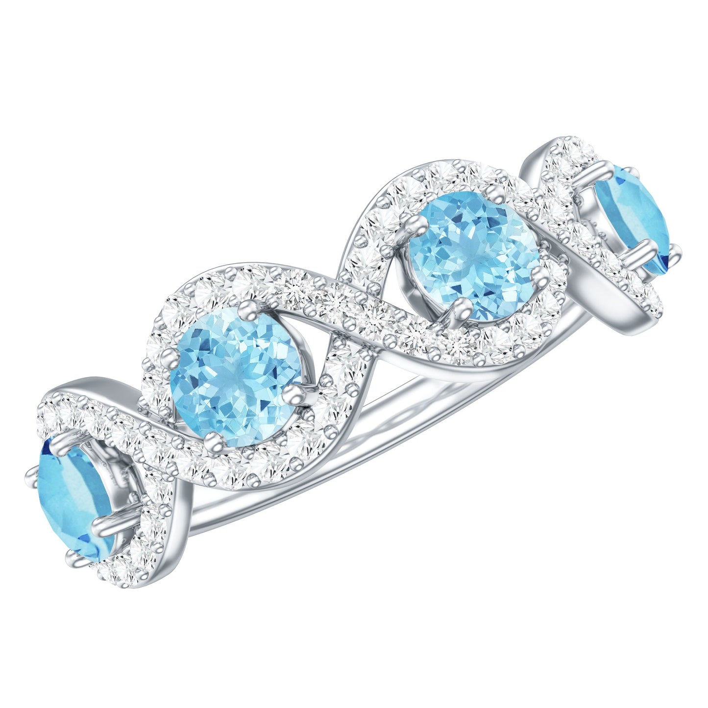 Braided Half Eternity Ring with Aquamarine and Diamond