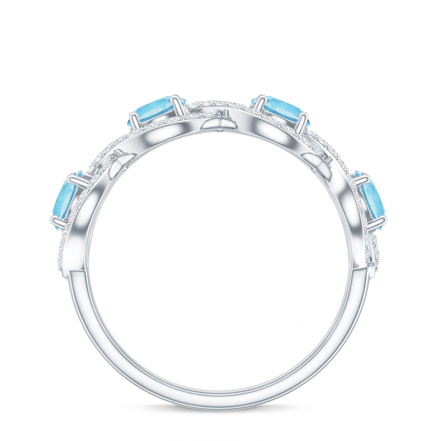 Braided Half Eternity Ring with Aquamarine and Diamond