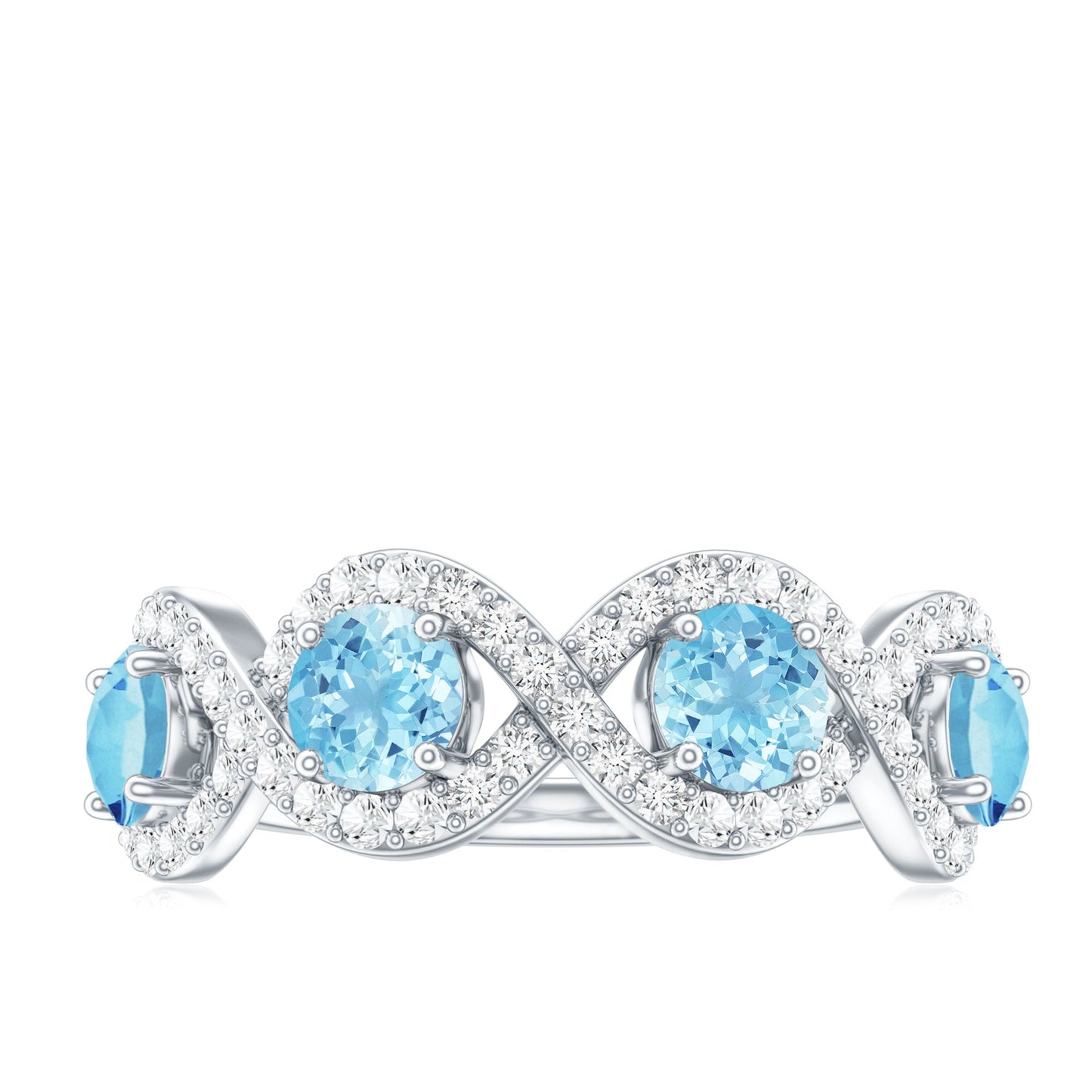 Braided Half Eternity Ring with Aquamarine and Diamond