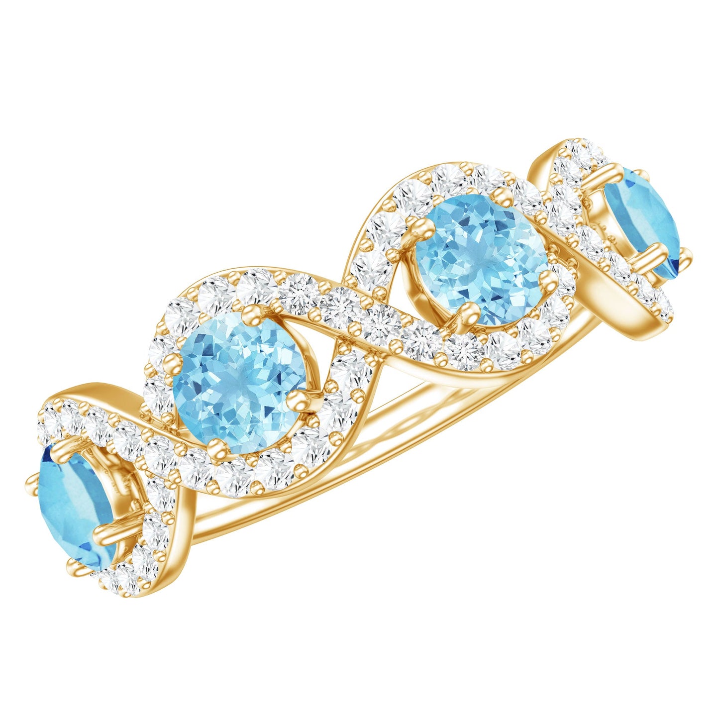 Braided Half Eternity Ring with Aquamarine and Diamond