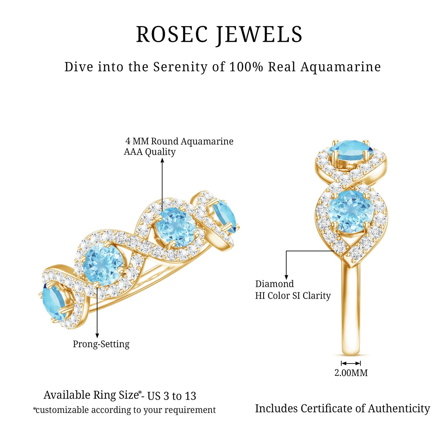 Braided Half Eternity Ring with Aquamarine and Diamond