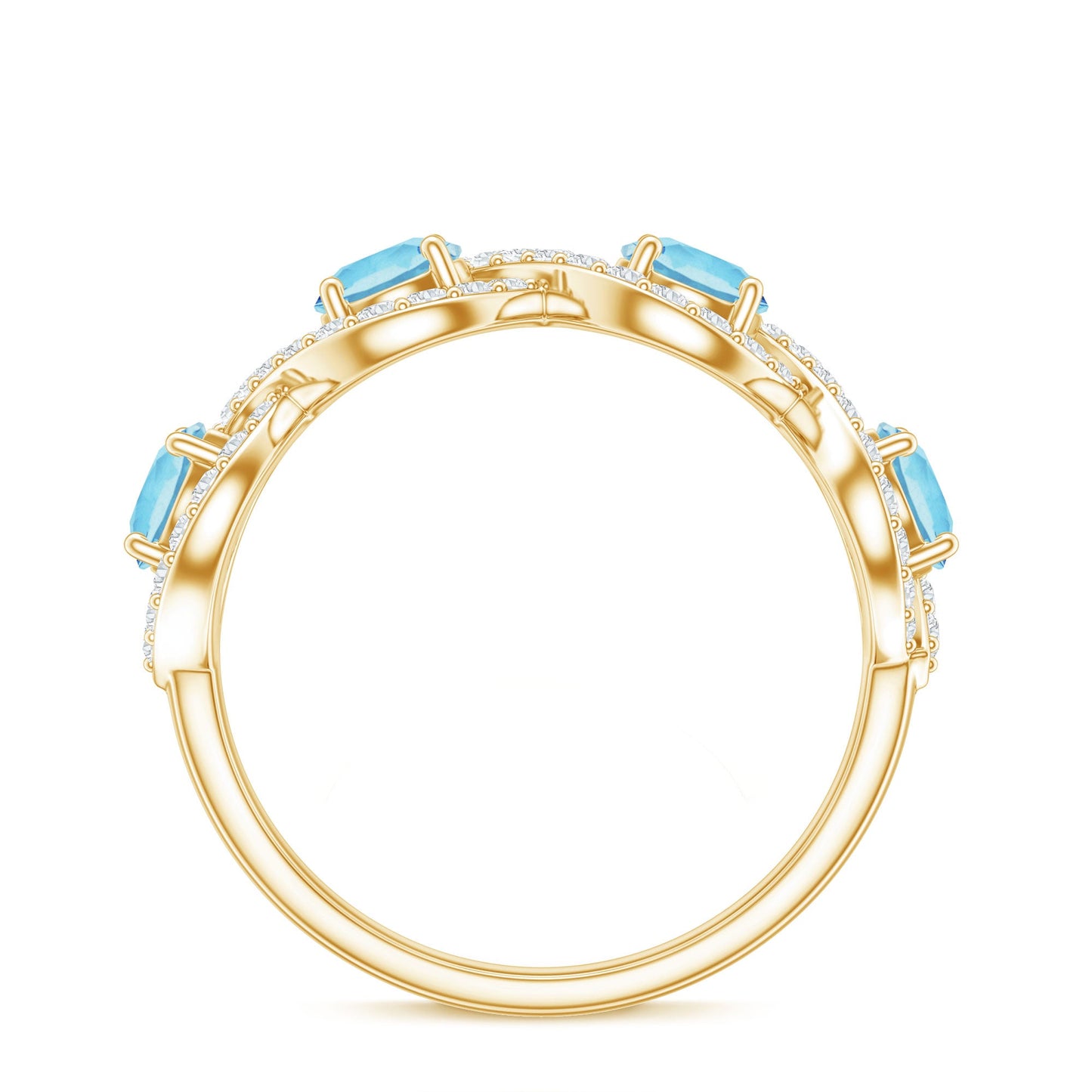 Braided Half Eternity Ring with Aquamarine and Diamond