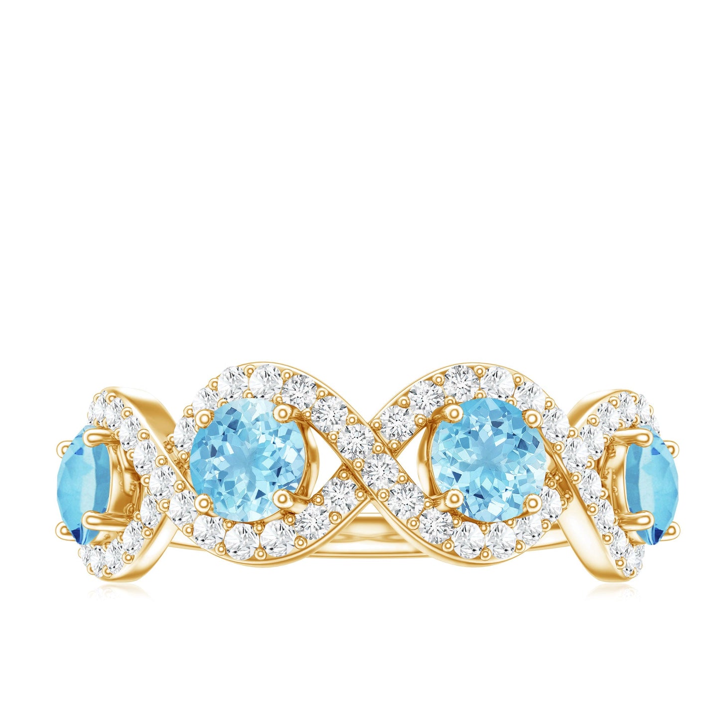 Braided Half Eternity Ring with Aquamarine and Diamond