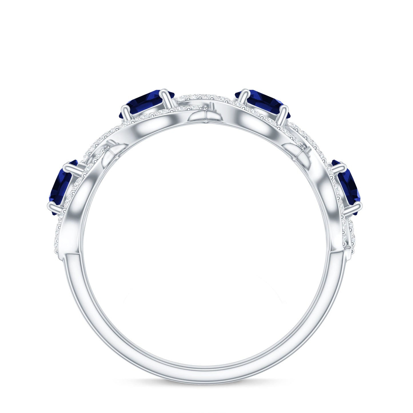 2 CT Lab-Created Blue Sapphire and Diamond Braided Half Eternity Band Ring
