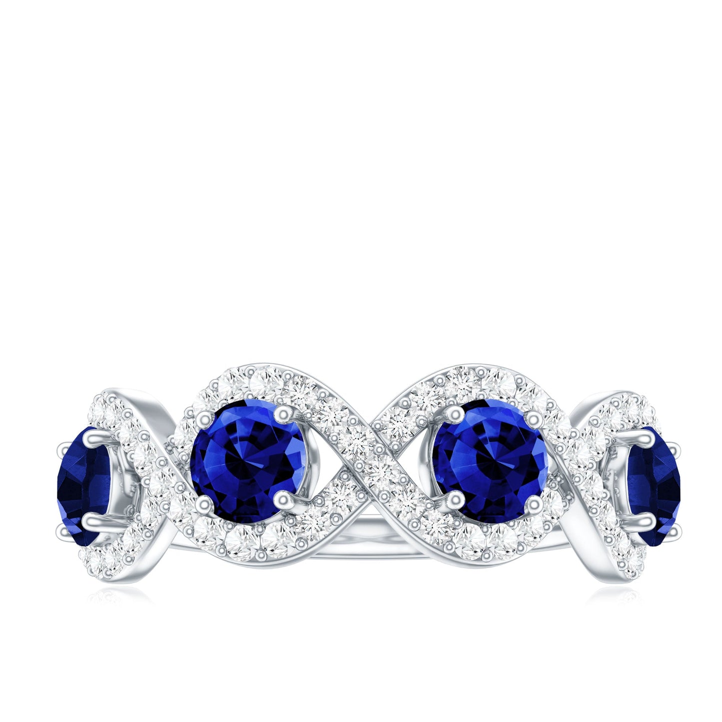 2 CT Lab-Created Blue Sapphire and Diamond Braided Half Eternity Band Ring