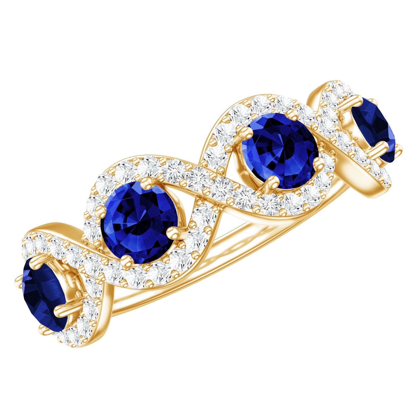 2 CT Lab-Created Blue Sapphire and Diamond Braided Half Eternity Band Ring