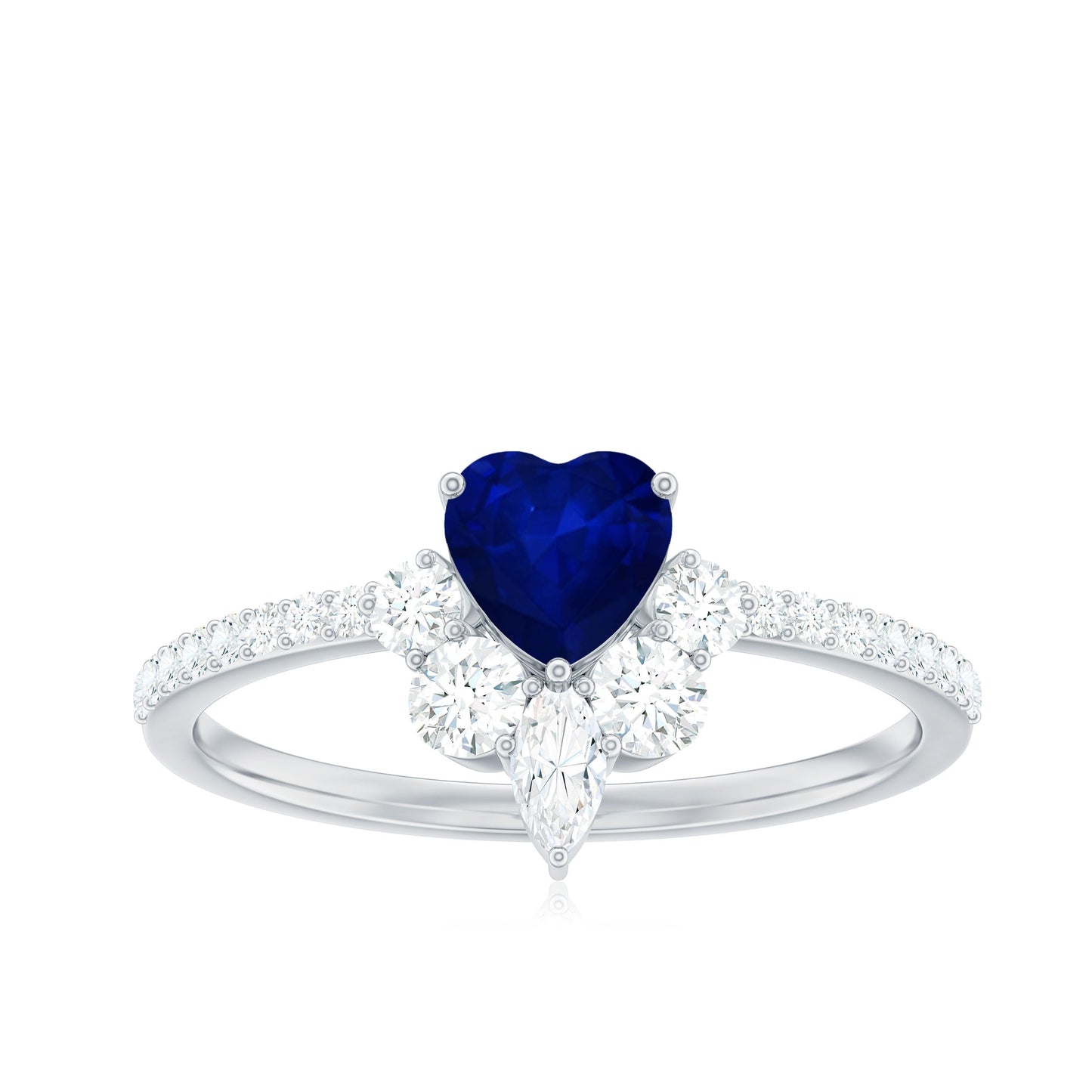 Heart Shaped Blue Sapphire Designer Ring with Diamond Half Halo