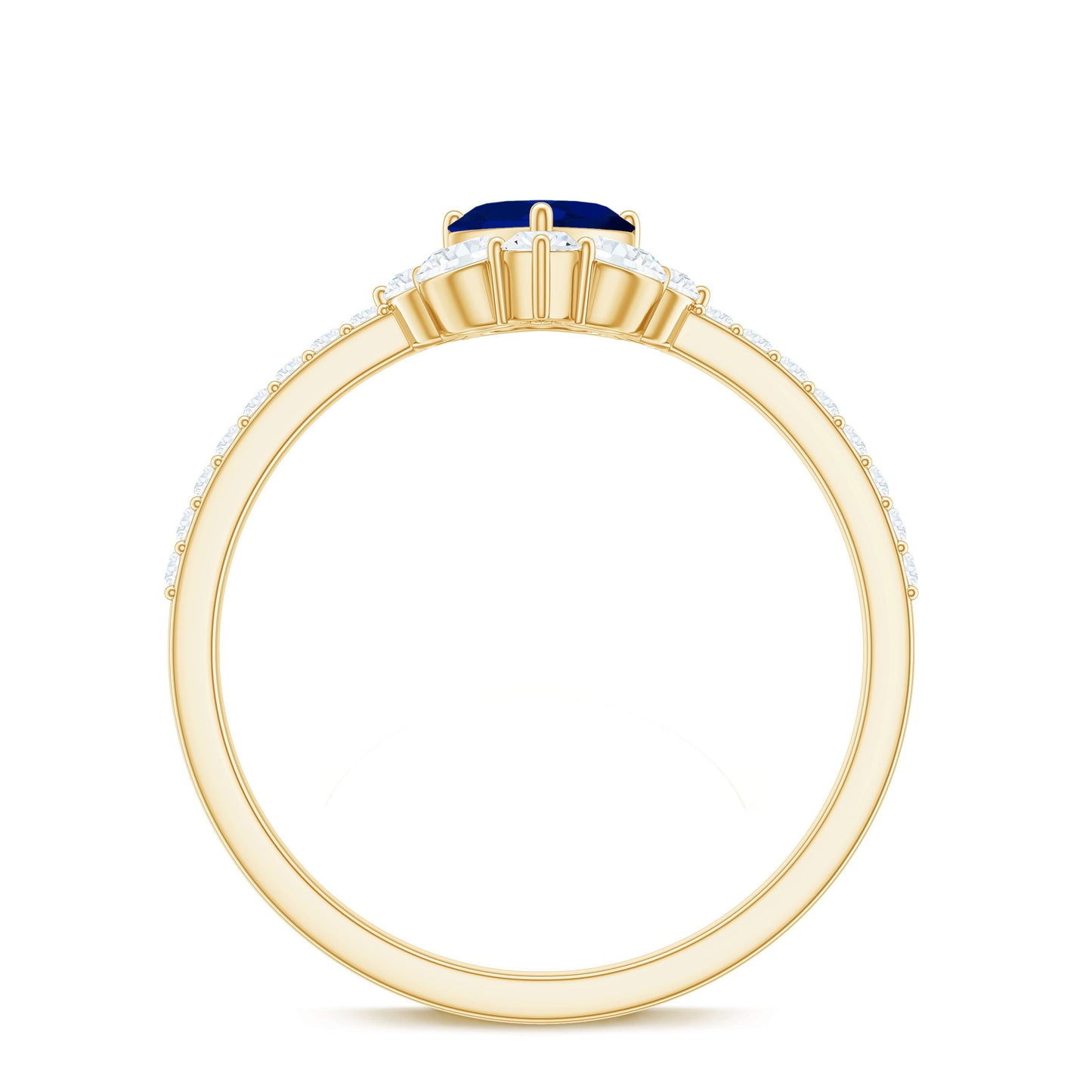 Heart Shaped Blue Sapphire Designer Ring with Diamond Half Halo