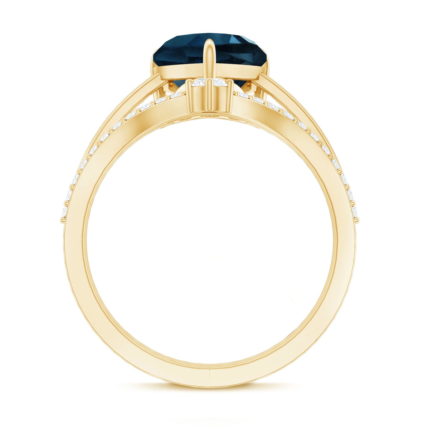 8mm Heart Shaped London Blue Topaz Solitaire Ring Set with Diamond Curved Band