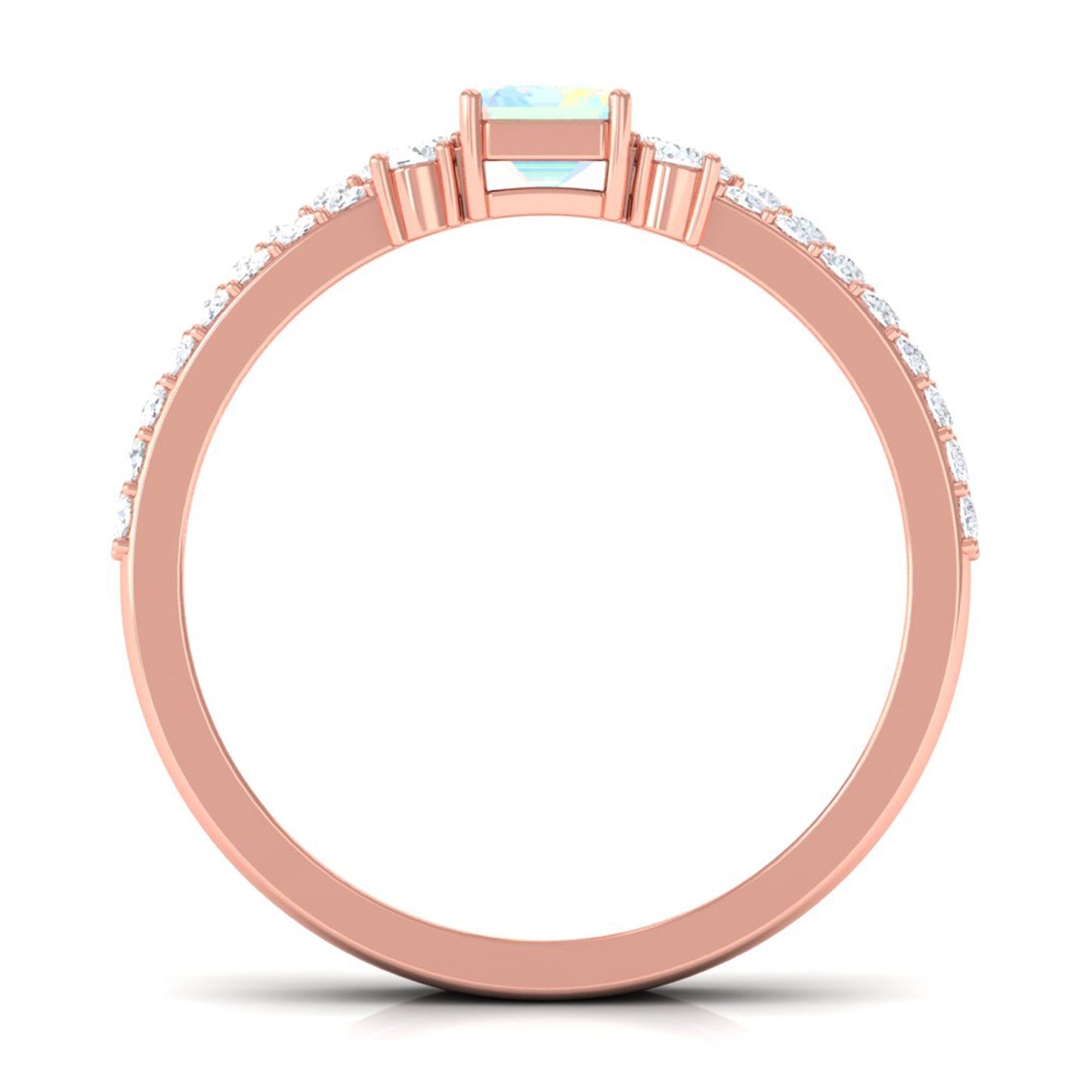 6X8mm Emerald Cut Ethiopian Opal Solitaire Engagement Ring Set with Diamond Band