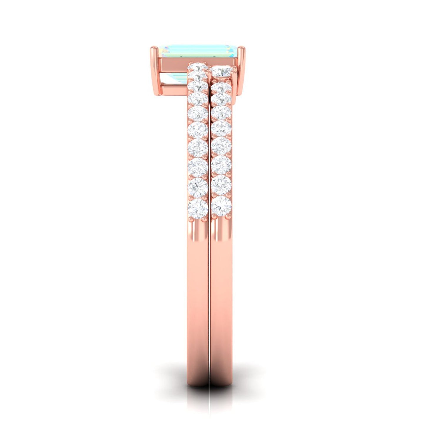 6X8mm Emerald Cut Ethiopian Opal Solitaire Engagement Ring Set with Diamond Band