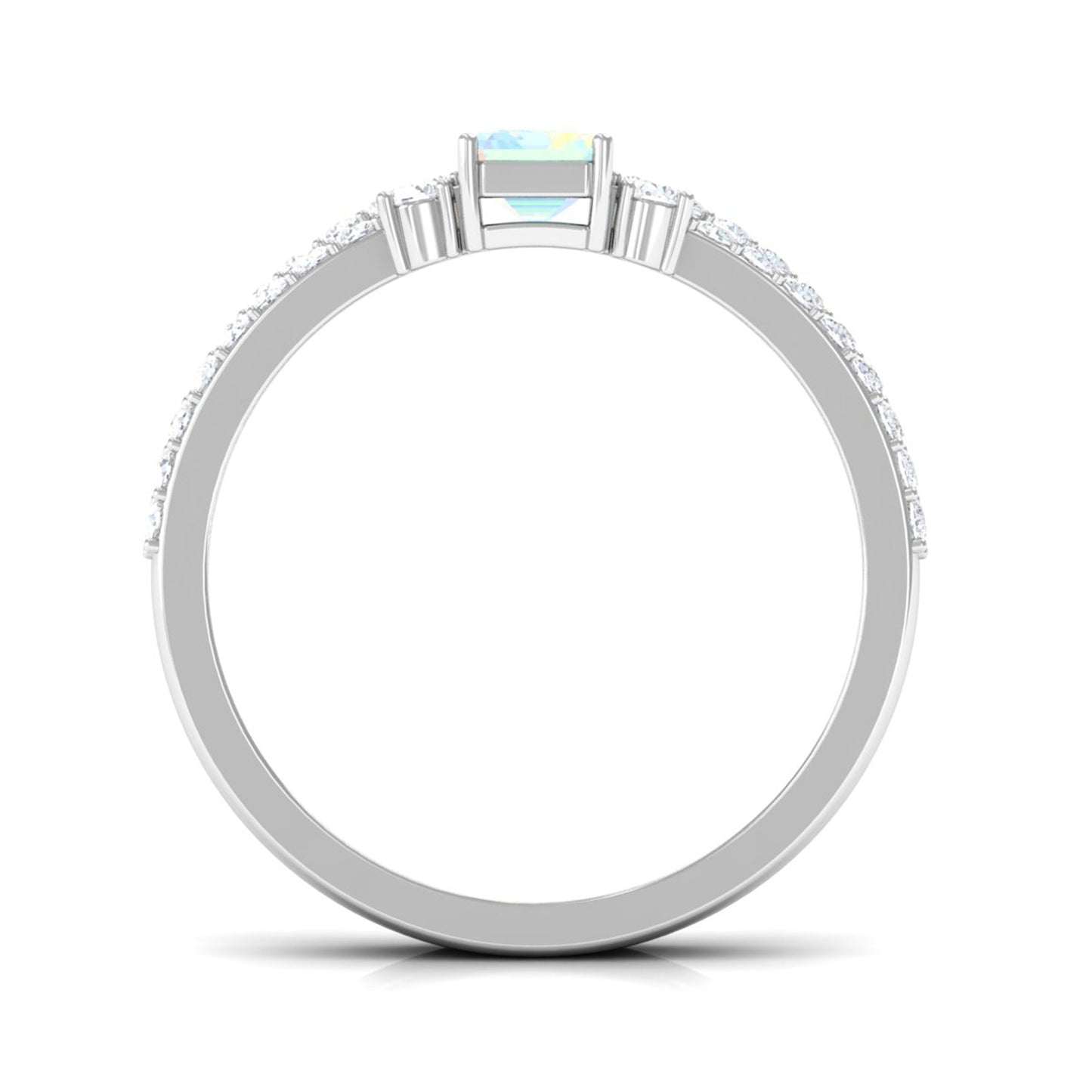 6X8mm Emerald Cut Ethiopian Opal Solitaire Engagement Ring Set with Diamond Band