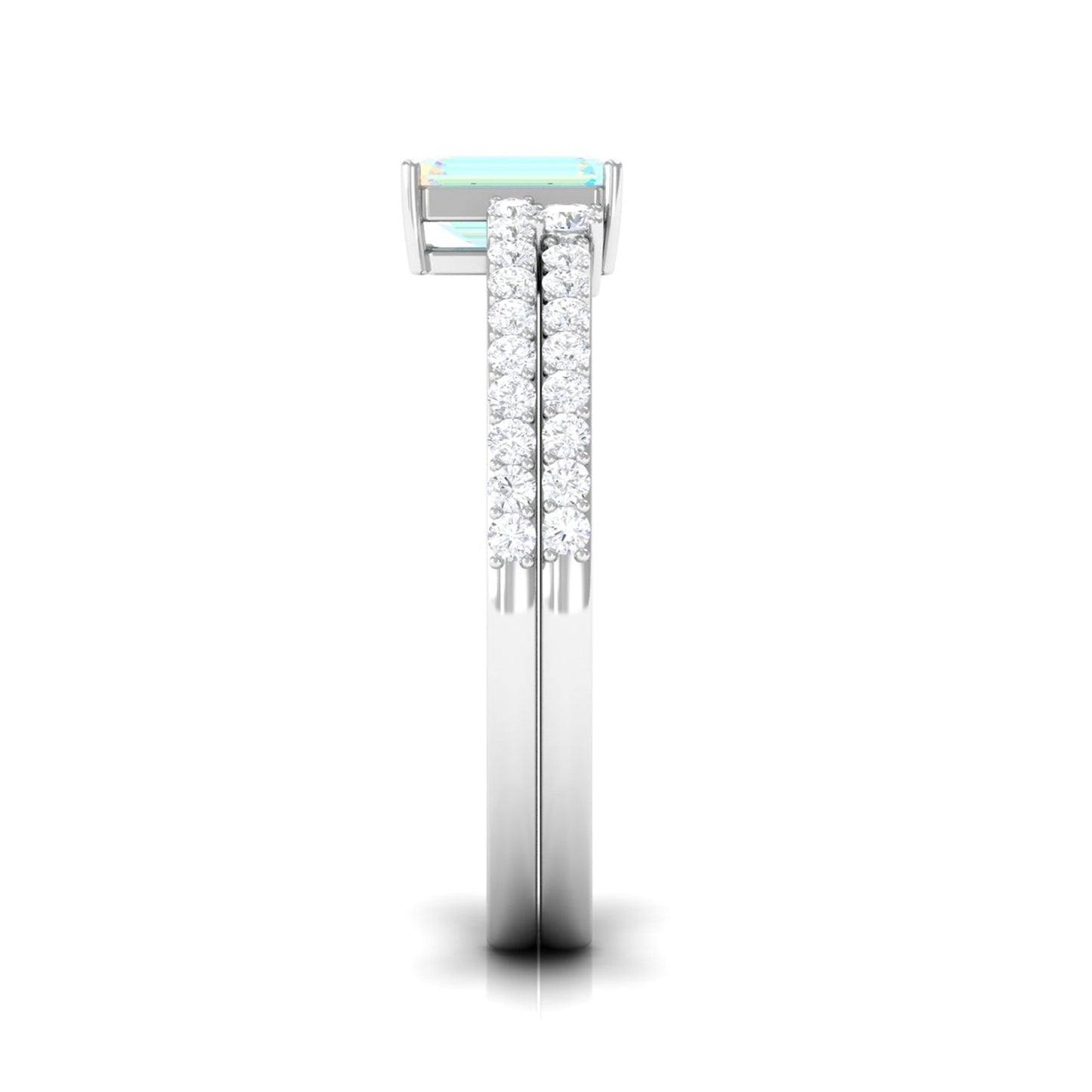 6X8mm Emerald Cut Ethiopian Opal Solitaire Engagement Ring Set with Diamond Band